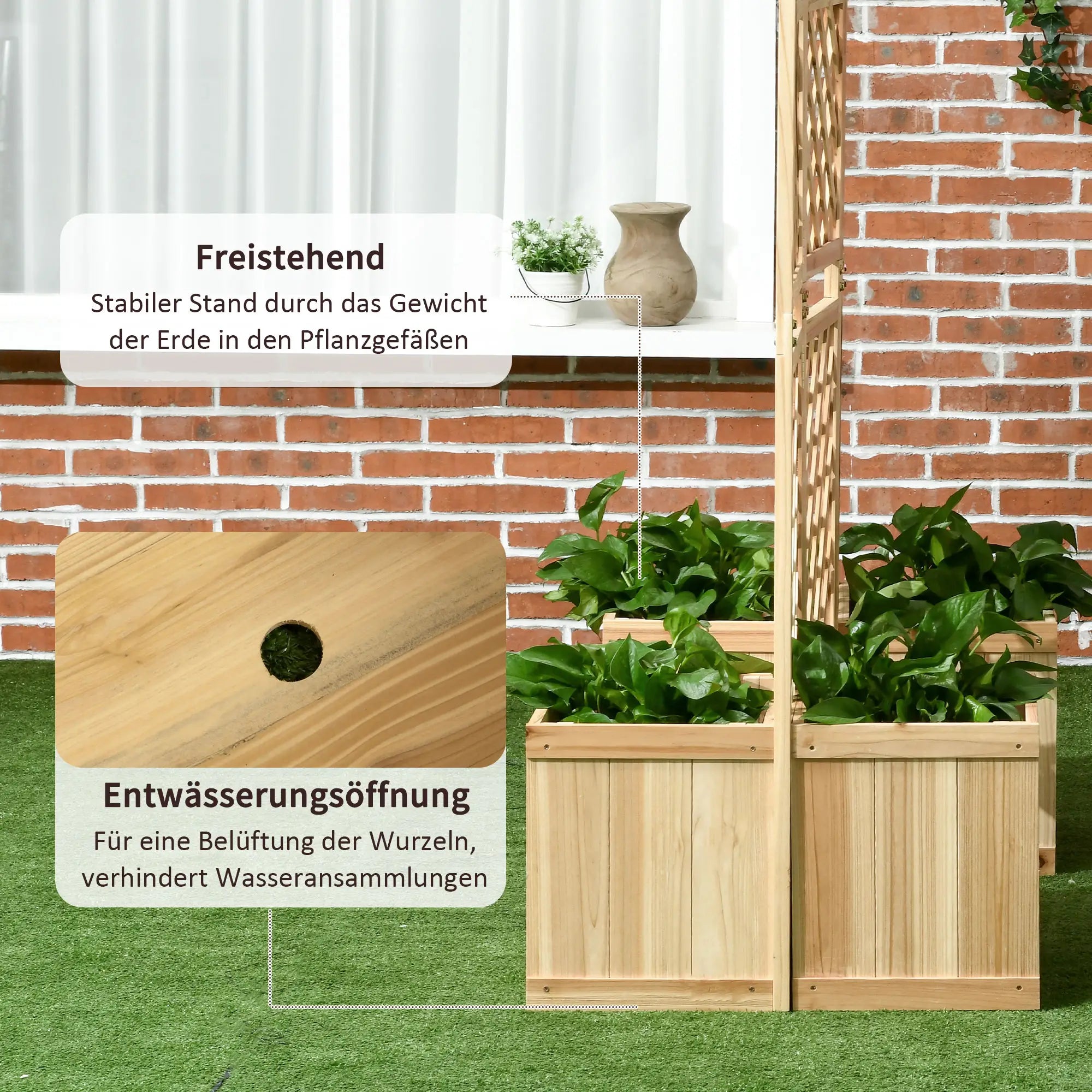 Outsunny Sichtschutz Spalier mit 4 Pflanzkästen klappbar Outdoor