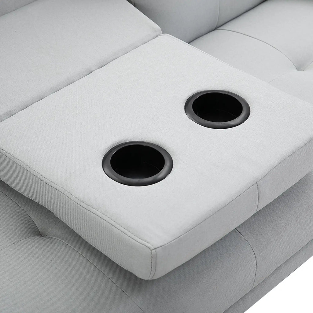 HOMCOM Schlafsofa 3-Sitzer mit verstellbarer Rückenlehne & Tisch hellgrau