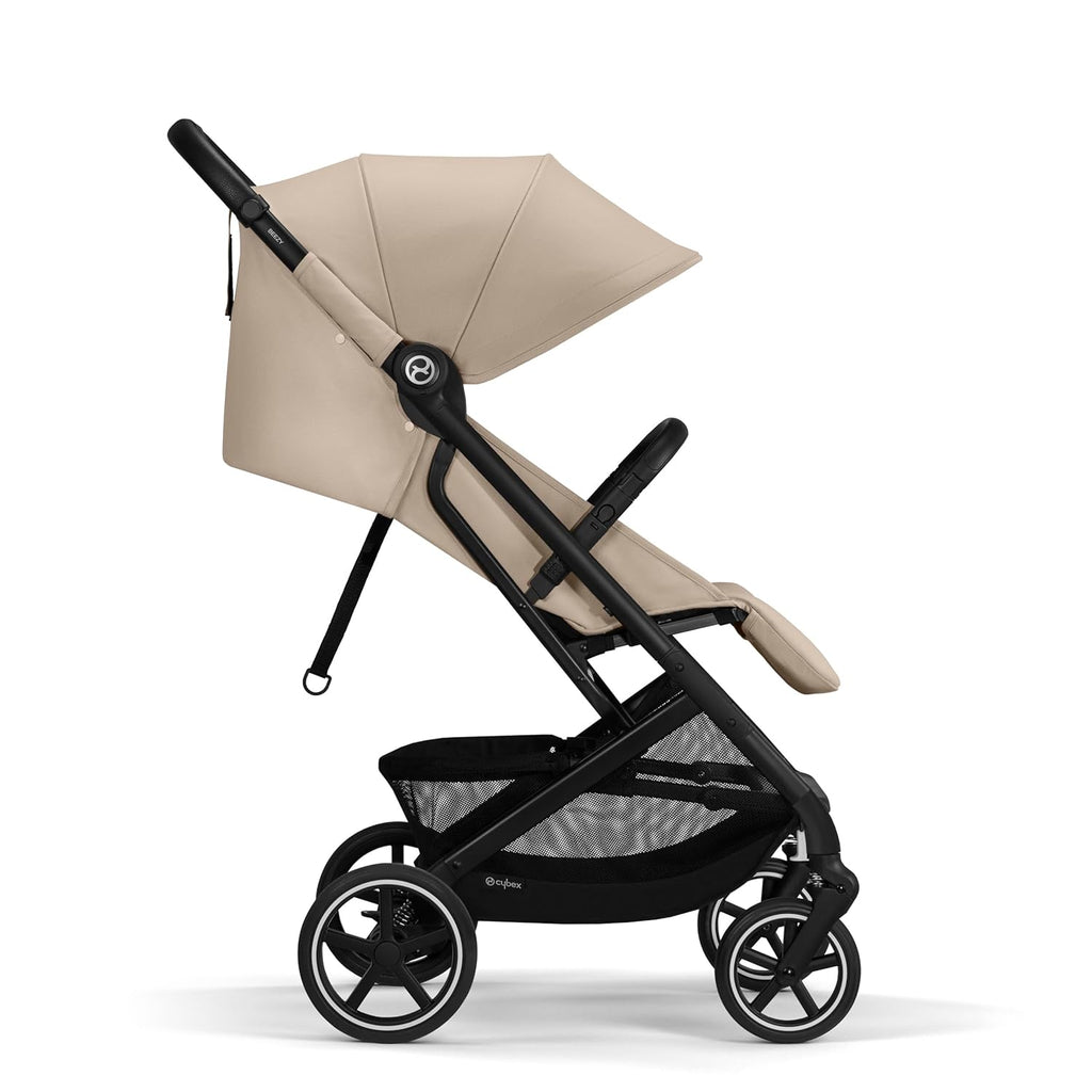 Cybex Gold Kinderwagen Beezy mit One-Pull Harness, Ab Geburt bis ca. 4 Jahre (max. 22 kg), Kompakt und ergonomisch, Almond Beige (Beige mit schwarzem Rahmen)