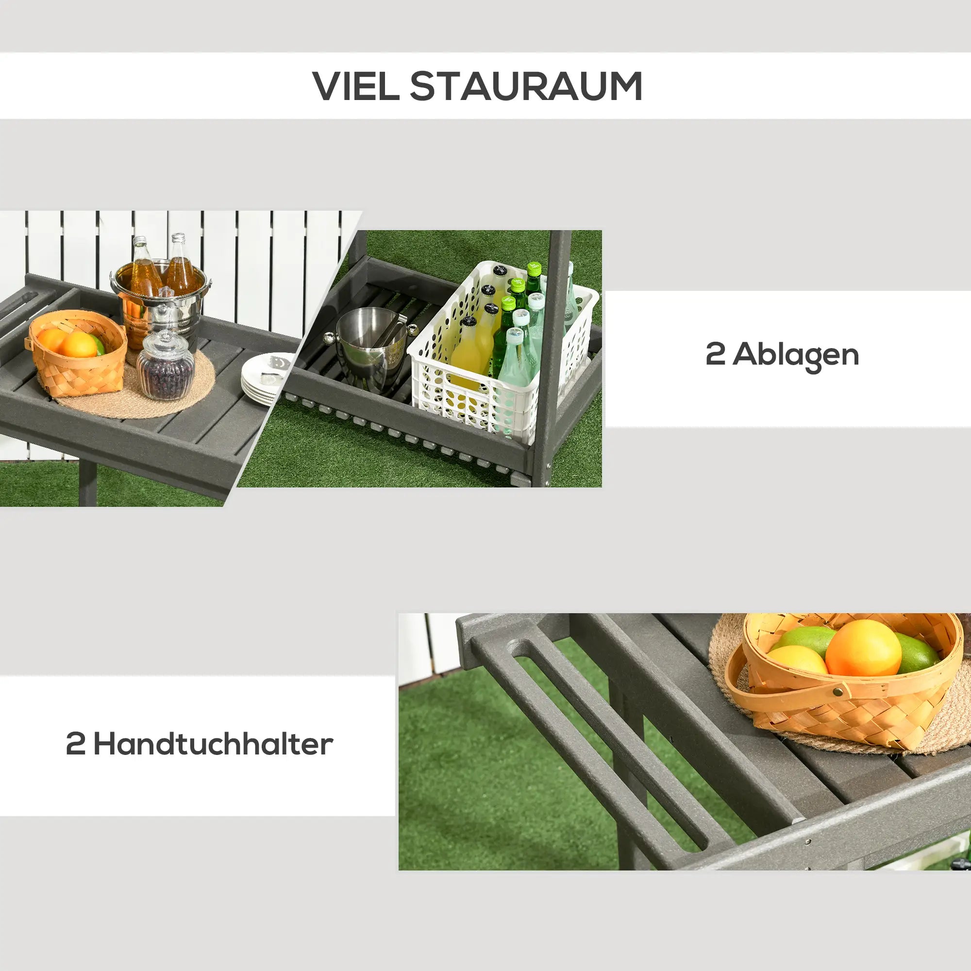 Outsunny Servierwagen Outdoor mit Rollen großer Stauraum