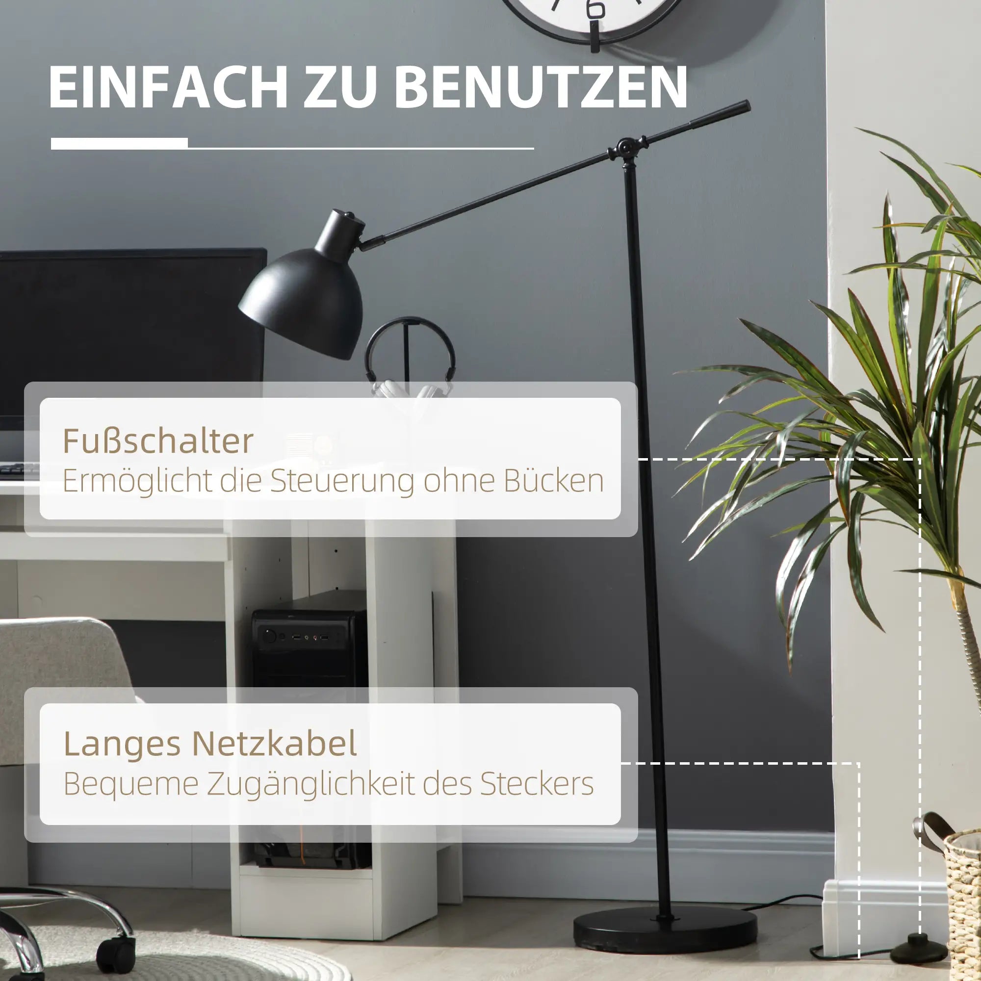 HOMCOM Stehleuchte Industrie-Design höhenverstellbar