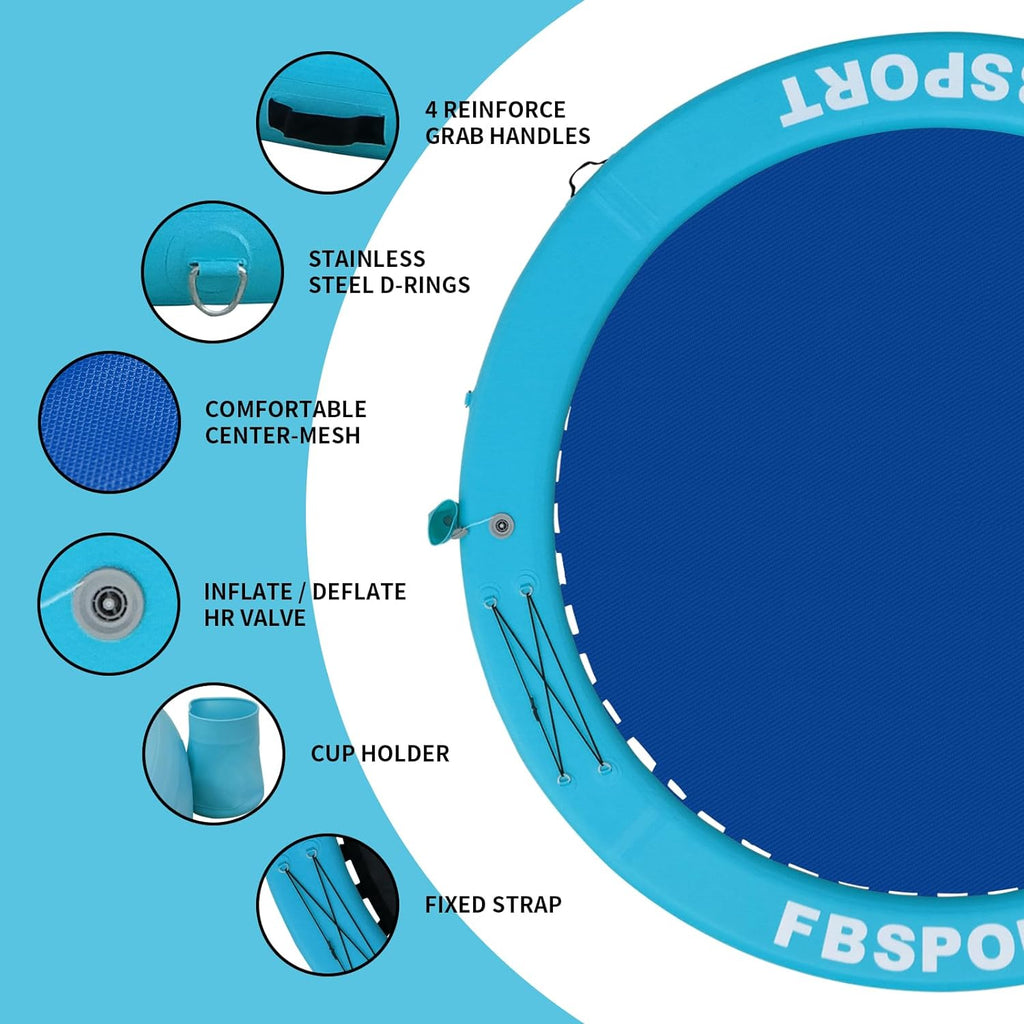 Aufblasbares Dock, schwimmende Plattform, 2,44 m aufblasbares Wasserhängematten-Schwimmdeck für See mit Getränkehalter, runder Schwimmring, Schwimmfloß, Liegeinsel, Plattformpolster