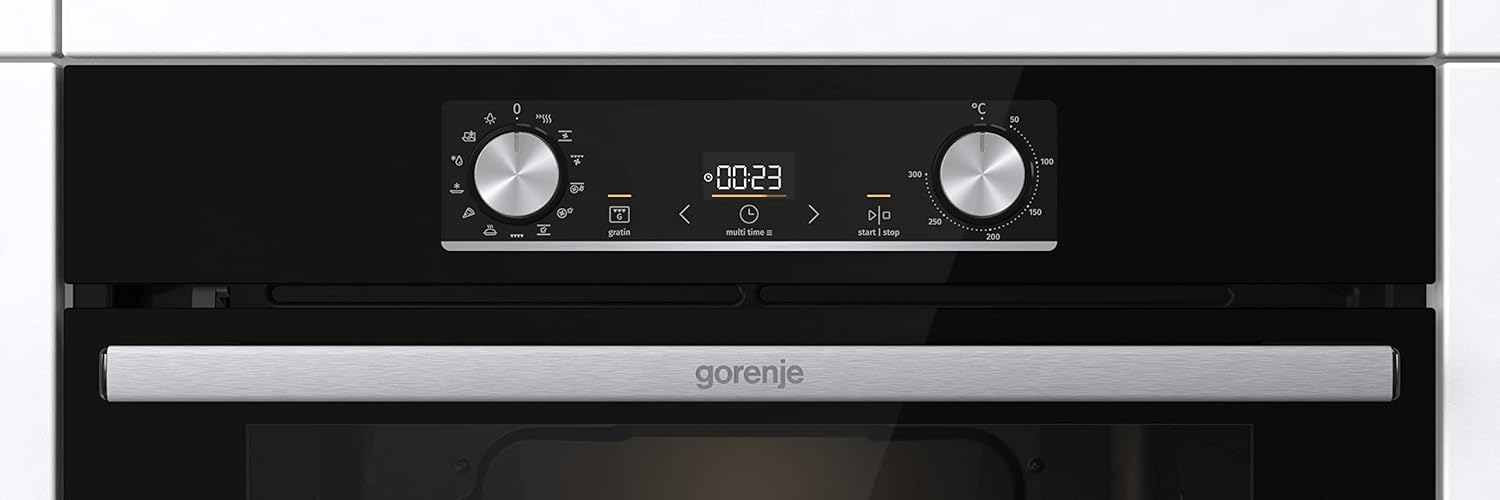Gorenje 738971 Einbaubackofen-Set OptiBake Black Steam Pyro Set / 77L / Heißluft/Pyrolyse/ExtraSteam/GentleClose/AirFry/Pizzamode 300°C/PerfectGrill/Induktions-Kochfeld mit BridgeZone/schwarz