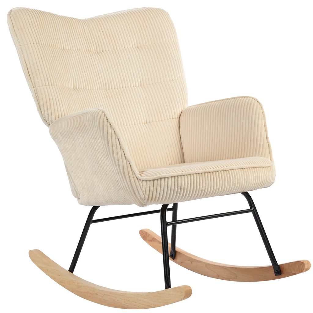 HOMCOM Schaukelstuhl mit Kordoptik & Holzkufen – Beige