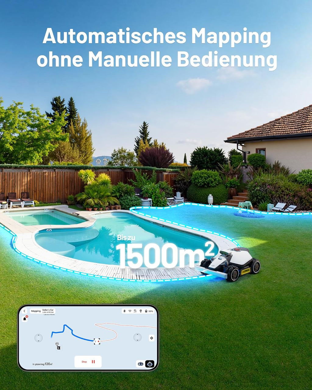 MAMMOTION LUBA 2 AWD 3000X Mähroboter ohne Begrenzungskabel, NetRTK+Vision, Keine RTK-Antenne erforderlich, Auto-Kartierung, Empf. 3000m², Max. 3600m², mit 4G-Modul, 80% Steigung