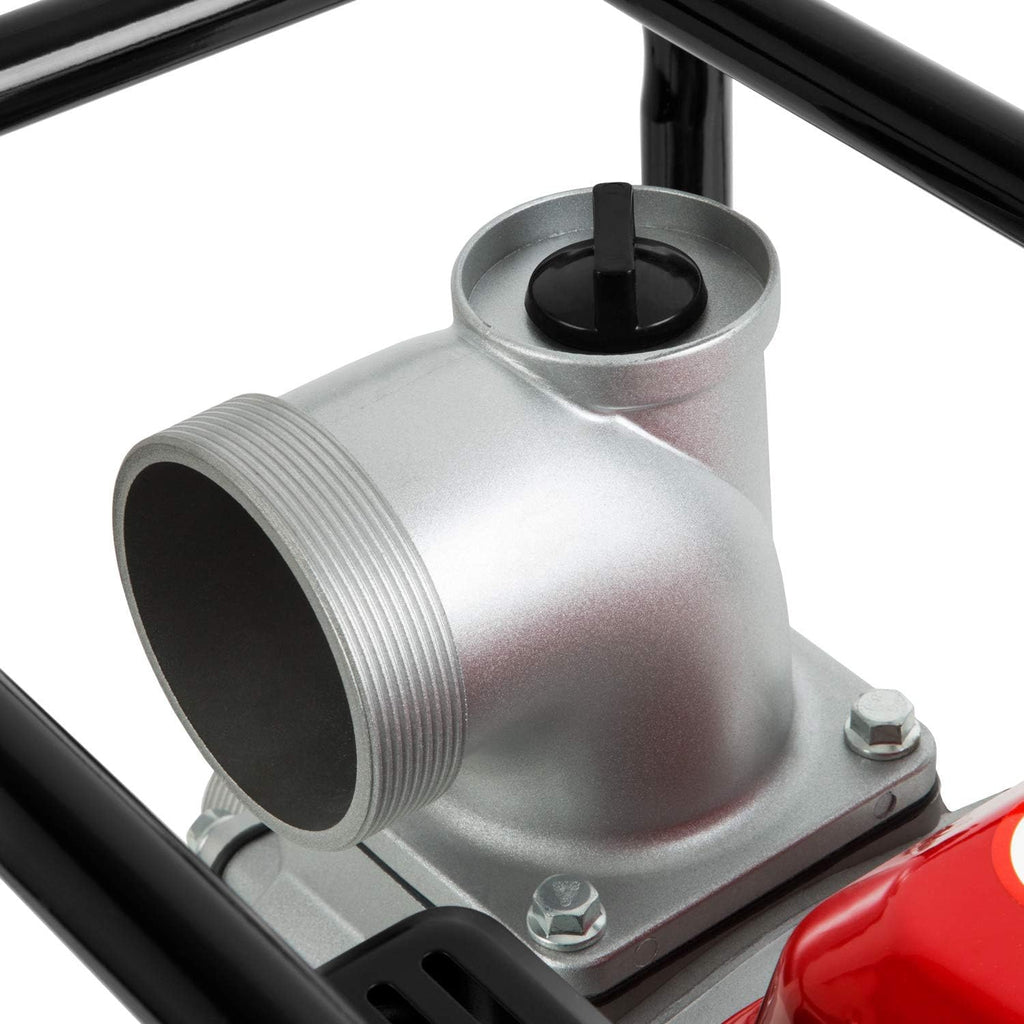 EBERTH 5,5PS Wasserpumpe mit 30.000l/h und 30m Förderhöhe, 2 Zoll Anschluss, Gartenpumpe Schmutzwasserpumpe mit 4-Takt-Motor und 7m Ansaughöhe, Benzin Pumpe, Seilzugstart, Metallfuß, Tragegriff