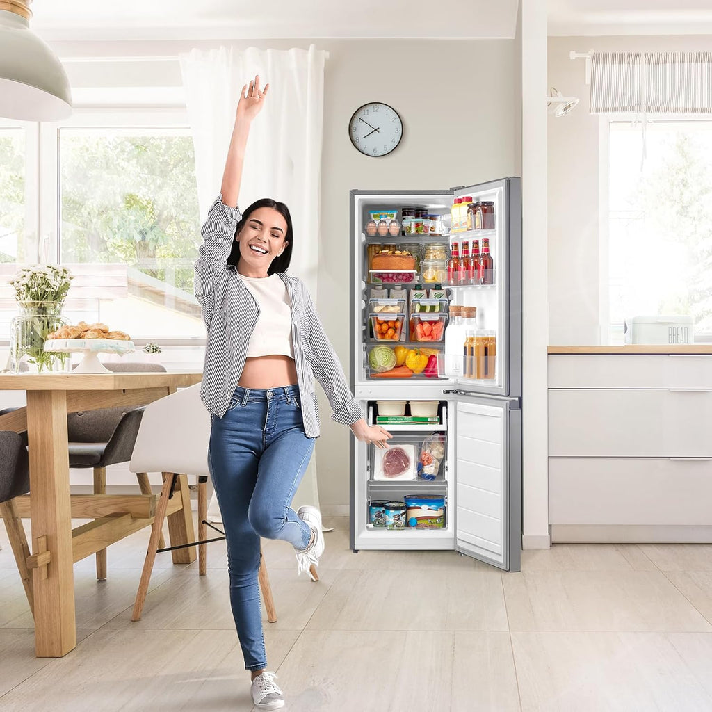 Comfee' RCB169DK3 Kühlschrank mit Gefrierfach 150cm Höhe/Kühl-/Gefrierkombination/Low Frost/174L/leise Kühlgefrierkombi 38dB/Einstellbare Kühlschranktemperatur/LED-Licht/156 kWh/Jahr/Schwarz