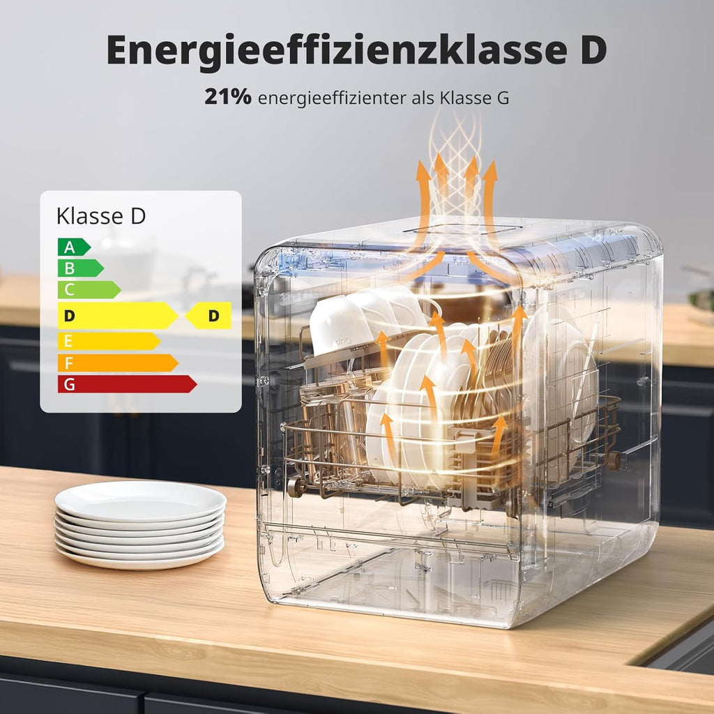 AIRMSEN Tischgeschirrspüler Mini Geschirrspüler mit wassertank klarspüler spülmaschine mit 9 Programme 37 * 50cm Ultra-Schmal & Tief, 1-24H Timer, 360° Doppelspray Schlauch-/Schlauchlos Weiß (Weiß)