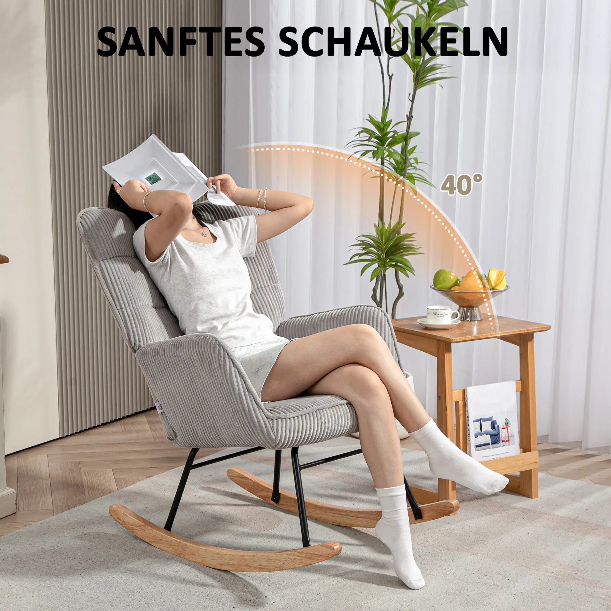 HOMCOM Schaukelstuhl Wohnzimmer Stillstuhl Kordoptik Holzkufen
