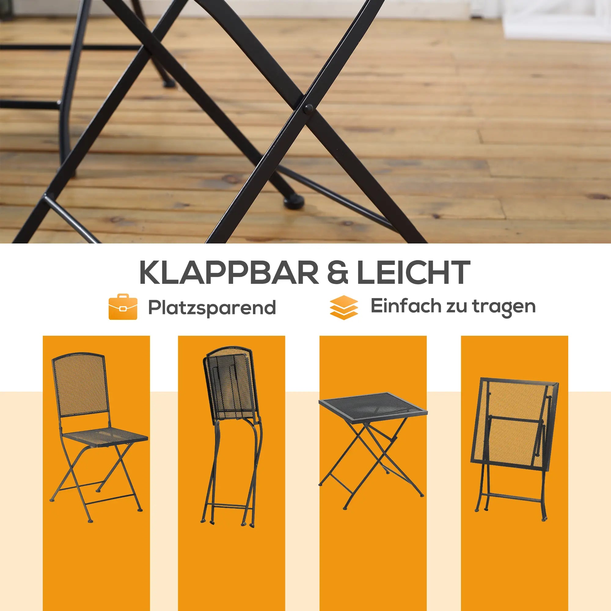 Outsunny Bistroset 3-teilig klappbar wetterfest Outdoor grau