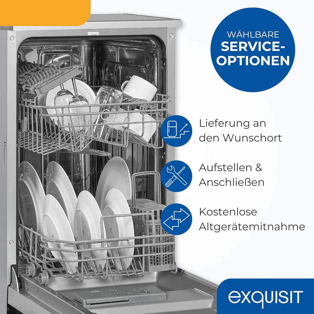 Exquisit Geschirrspüler, 9 Maßgedecke, Spülmaschine 45 cm, Power+, ECO-Modus, Geschirrspüler 45 cm, GSP59109-030E silber