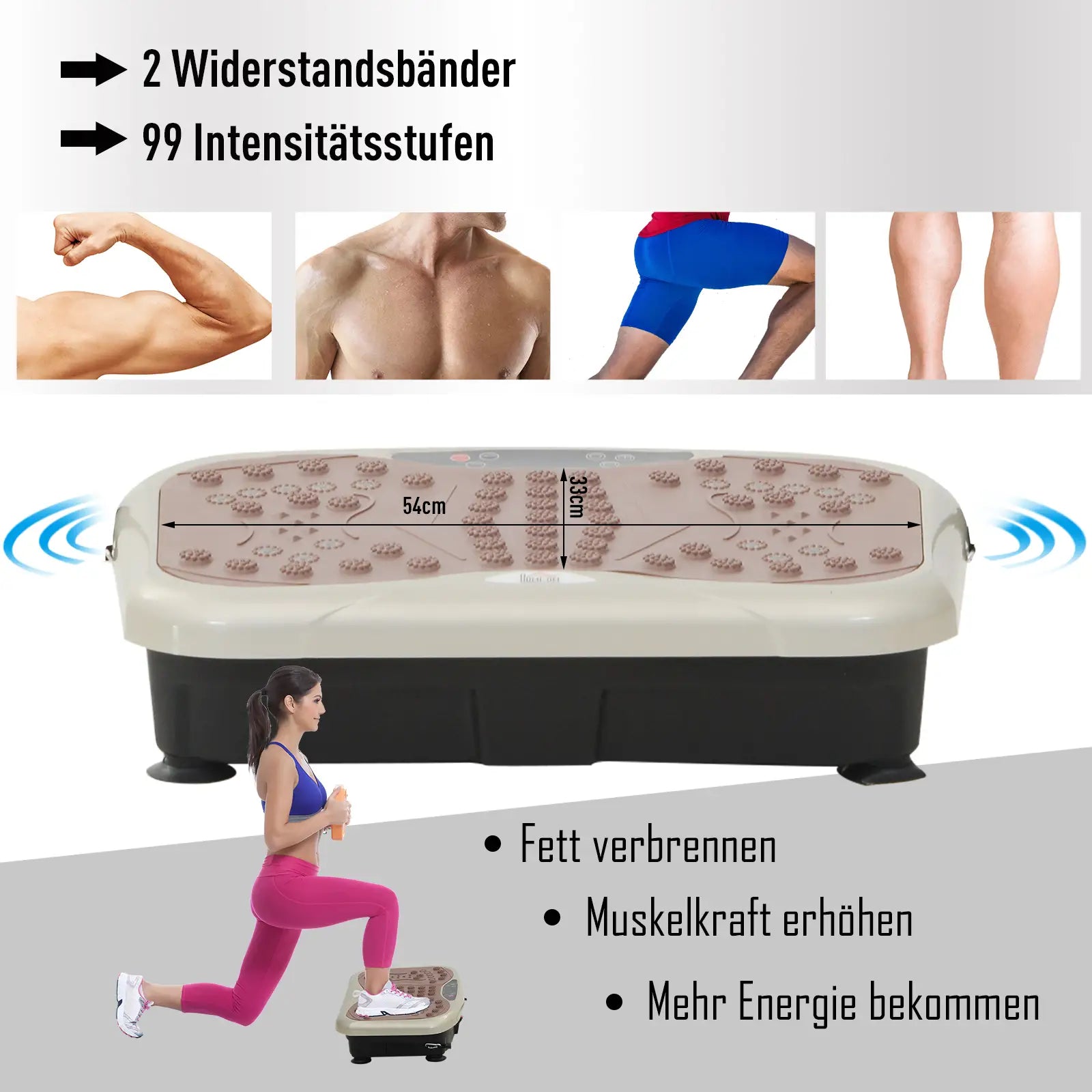 HOMCOM Vibrationsplatte Fitnessgerät 99 Stufen Musikfunktion