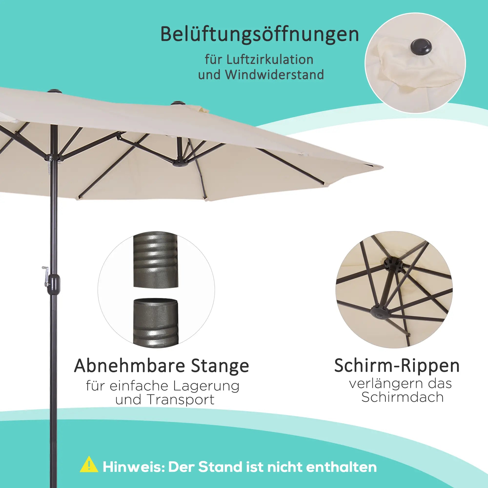 Outsunny Doppel-Sonnenschirm Gartenschirm XXL mit Handkurbel Lüftung