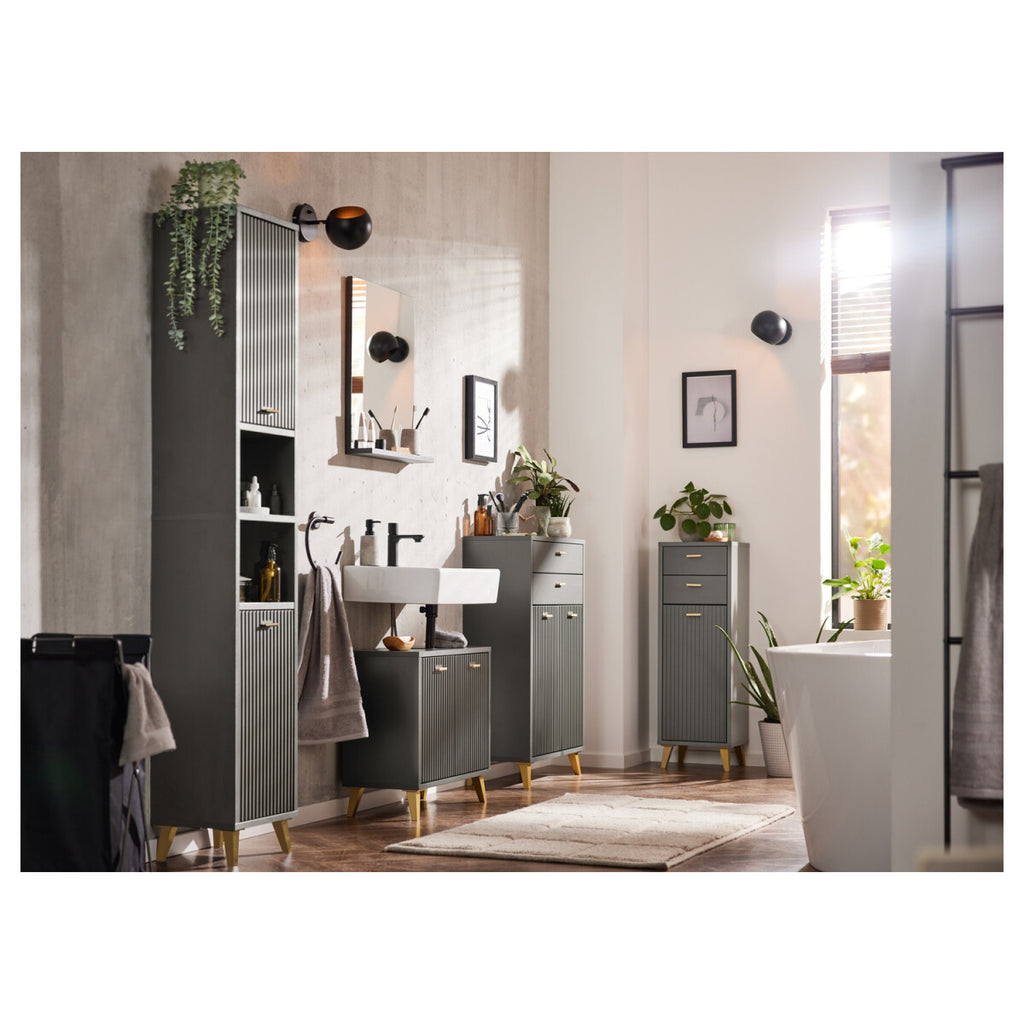 LIVARNO home Bad-Seitenschrank, mit Wellenoptik - B-Ware neuwertig