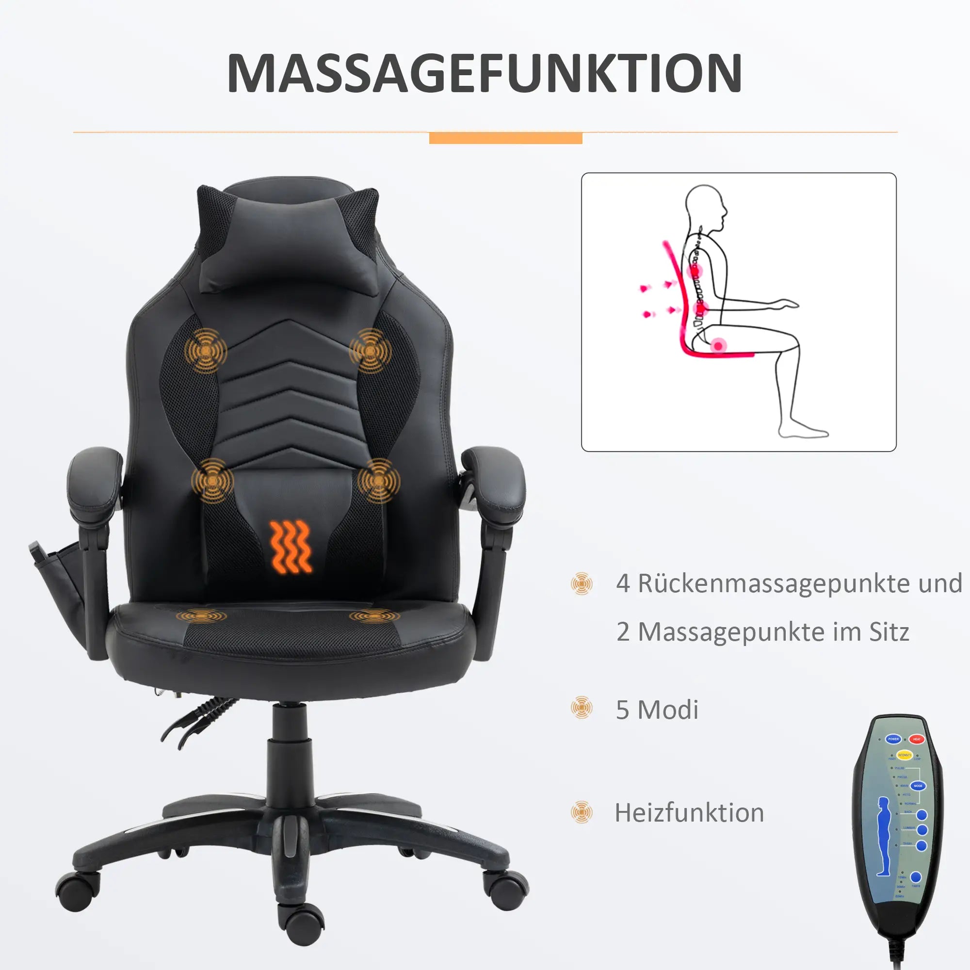 HOMCOM Gamingstuhl Massagefunktion Heizfunktion ergonomisch