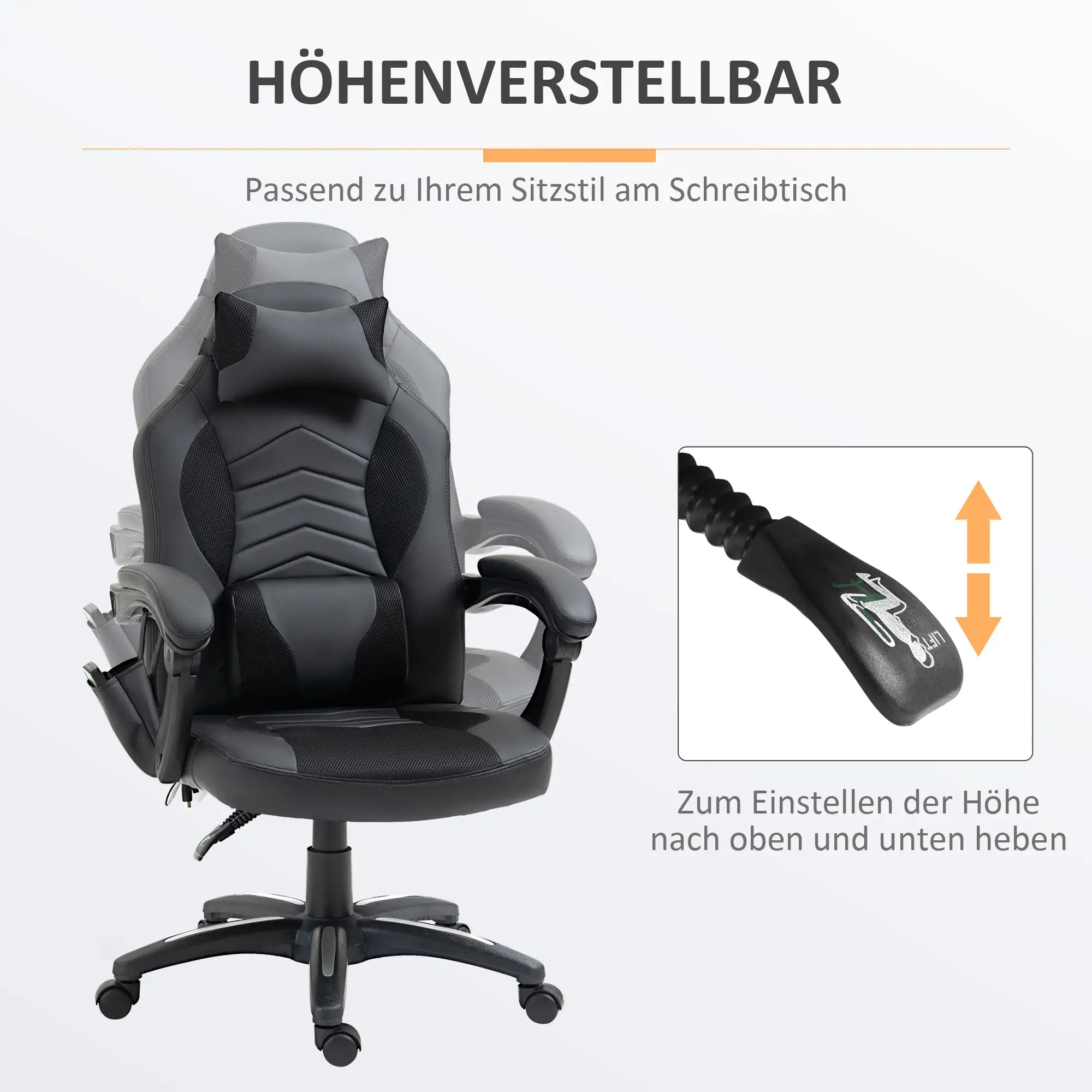 HOMCOM Gamingstuhl Massagefunktion Heizfunktion ergonomisch