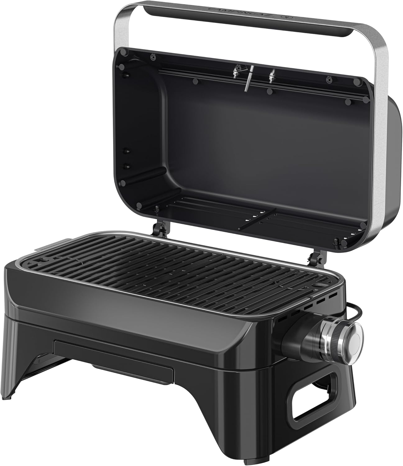 Campingaz Grill Attitude2go, Gasgrill & Elektrogrill, Tischgrill, tragbarer Balkon-, Camping-Grill, mit Deckel, Thermometer und Gusseisen-Grillrost, Betrieb mit Gas oder Elektro