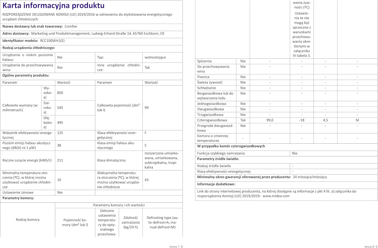 Comfee RCC100WH2(E) Gefriertruhe/169 kWh/Jahr/85cm hoch/99L/38dB/Geringe Lautstärke/Hoch effizientesD-förmigesRohr/Geeignet für verschiedene Einsatzszenarien/Einstellbarer Temperaturregler/Weiß