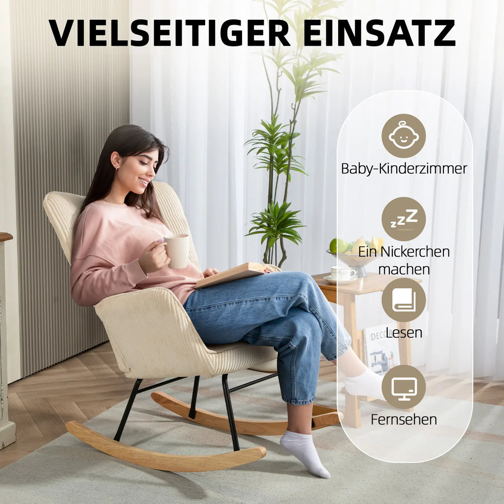 HOMCOM Schaukelstuhl mit Kordoptik & Holzkufen – Beige