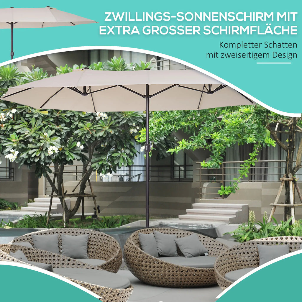 Outsunny Doppel-Sonnenschirm Gartenschirm XXL mit Handkurbel Lüftung