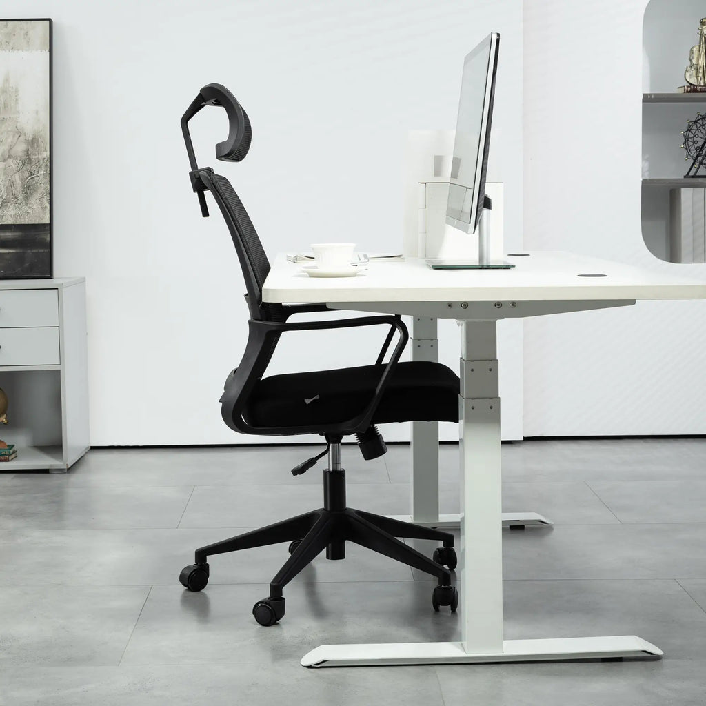 HOMCOM Ergonomischer Bürostuhl mit verstellbarer Kopfstütze, Schwarz