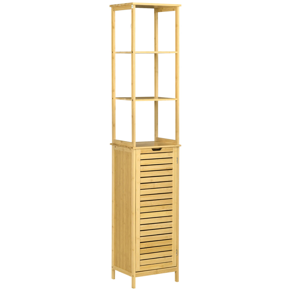 kleankin Badezimmerschrank Hochschrank viel Stauraum Lamellentür Bambus