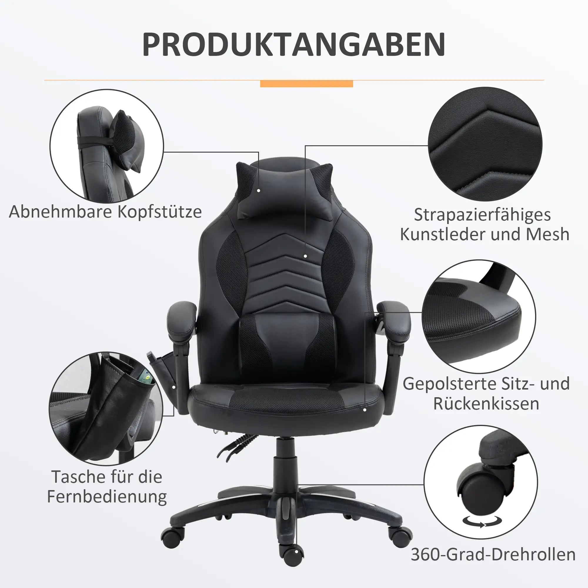 HOMCOM Gamingstuhl Massagefunktion Heizfunktion ergonomisch