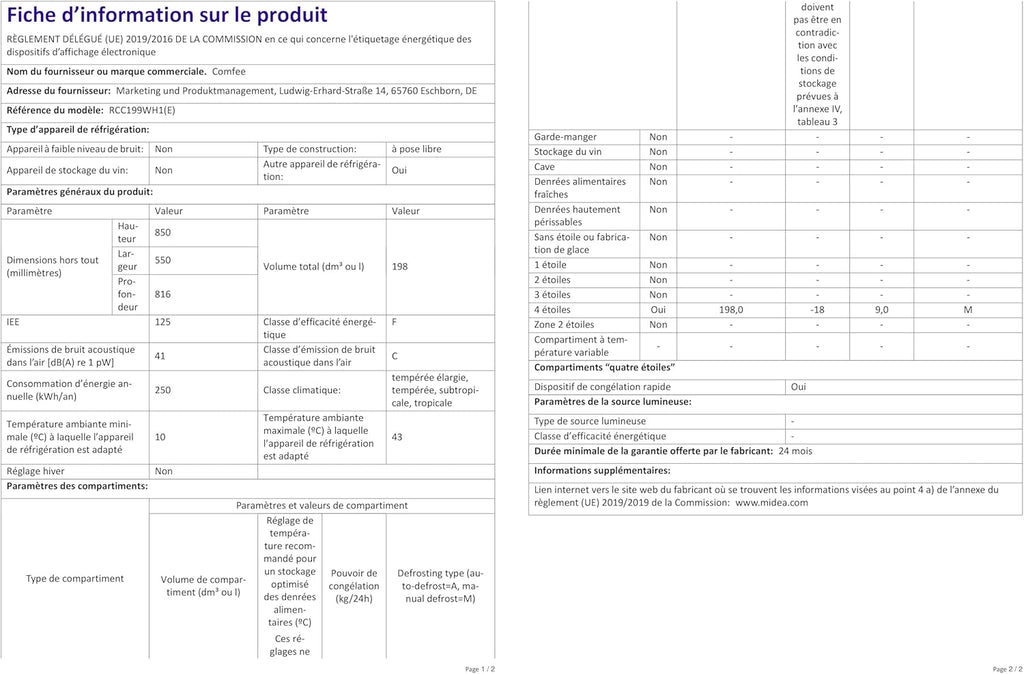 Comfee RCC100WH2(E) Gefriertruhe/169 kWh/Jahr/85cm hoch/99L/38dB/Geringe Lautstärke/Hoch effizientesD-förmigesRohr/Geeignet für verschiedene Einsatzszenarien/Einstellbarer Temperaturregler/Weiß