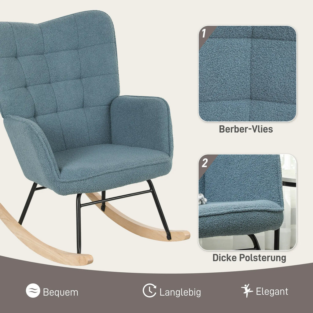 HOMCOM Schaukelstuhl Relaxsessel Berbervliesoptik hellblau