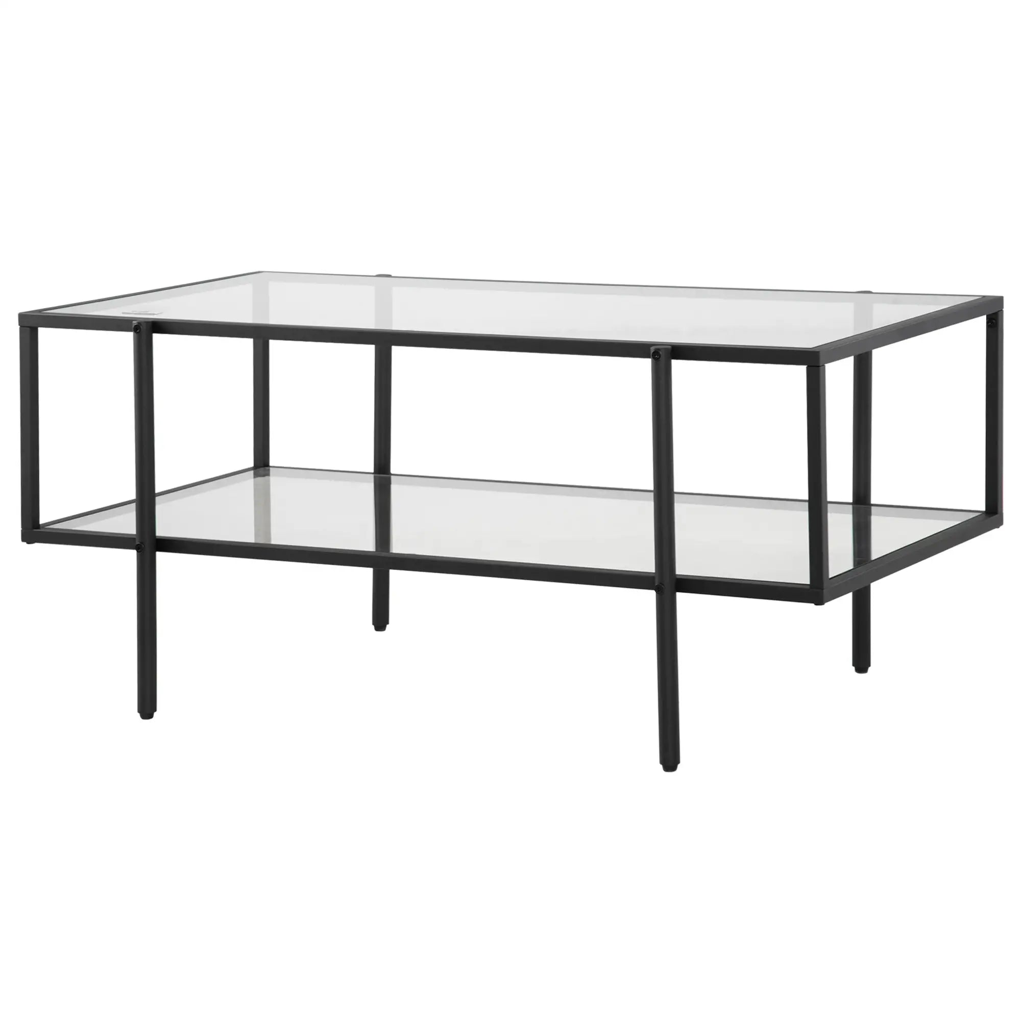 HOMCOM Couchtisch mit Ablagefach Glas Sofatisch elegantes Design