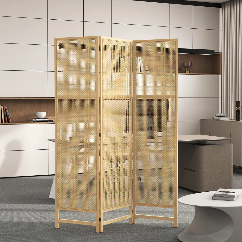 HOMCOM Paravent 3-teilig 135x180 cm aus PP-Rattan Natur