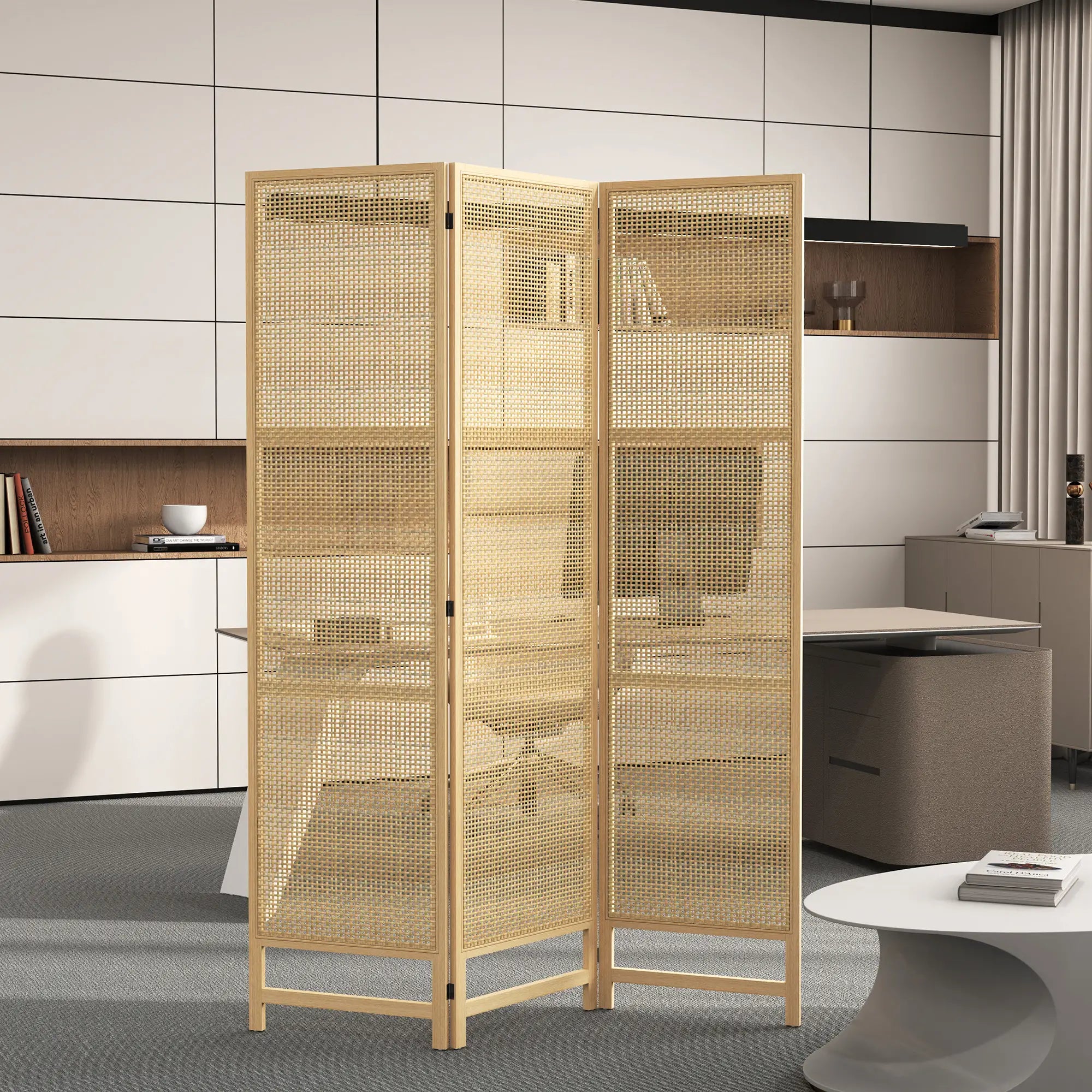 HOMCOM Paravent 3-teilig 135x180 cm aus PP-Rattan Natur