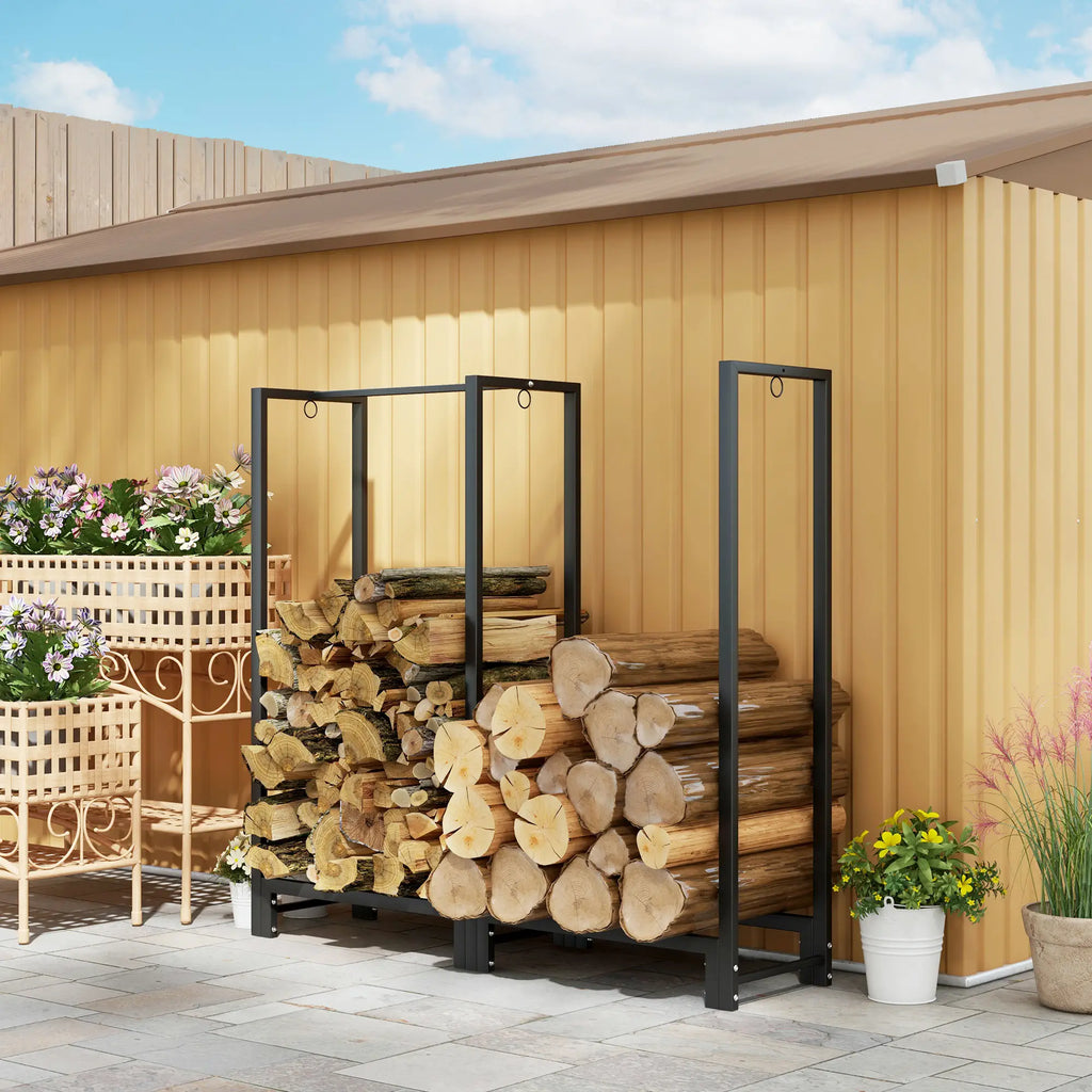 Outsunny Kaminholzregal 123 × 32 × 115 cm – 2 Abschnitte, bis 200 kg