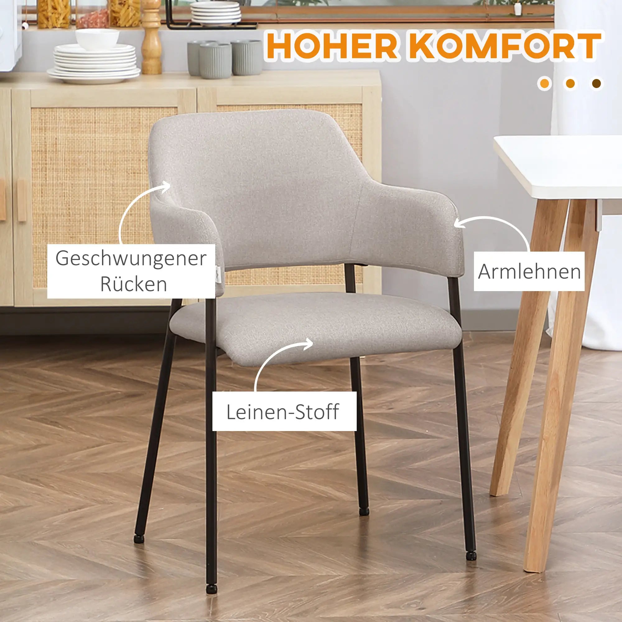 HOMCOM Esszimmerstühle 2er Set mit Komfort-Polsterung geschwungene Rückenlehne
