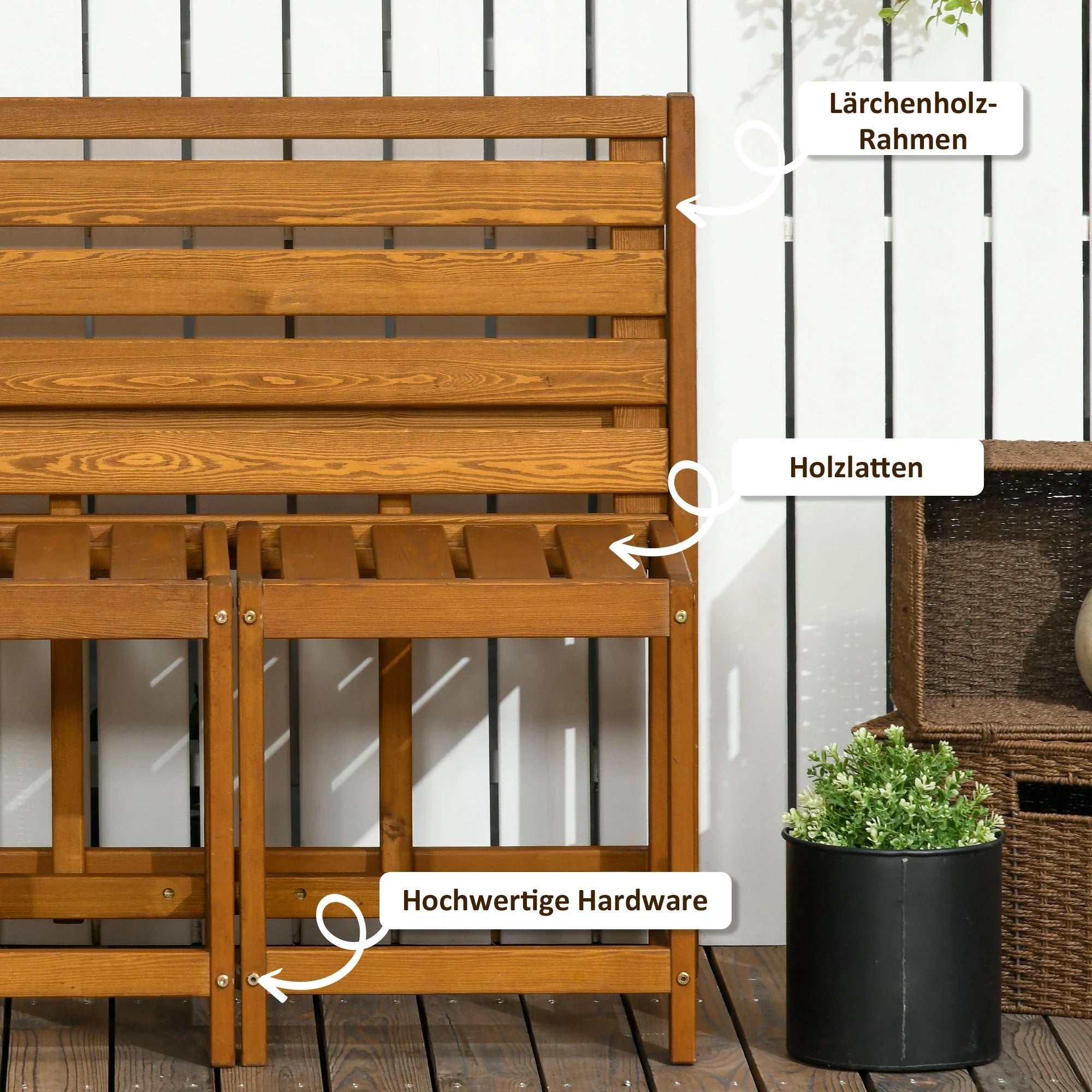 Outsunny Gartenmöbelset 2-in-1 Bank & Tisch Outdoor Lärche