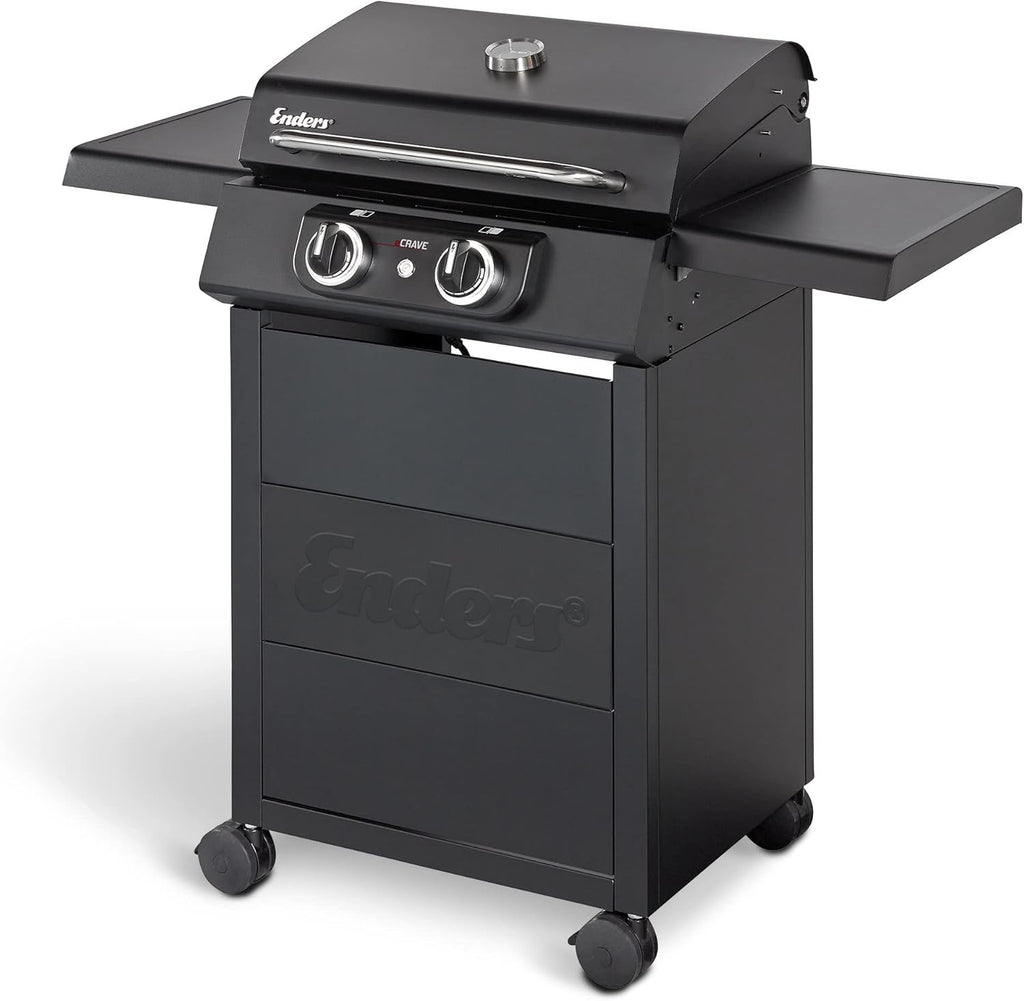 Enders Elektrogrill eCRAVE 2, mit Gussrost, Grillwagen mit viel Stauraum, SIMPLE CLEAN™ Reinigungssystem, 2 leistungsstarke Heizelemente, formstabile Garhaube mit integriertem Thermometer #97116