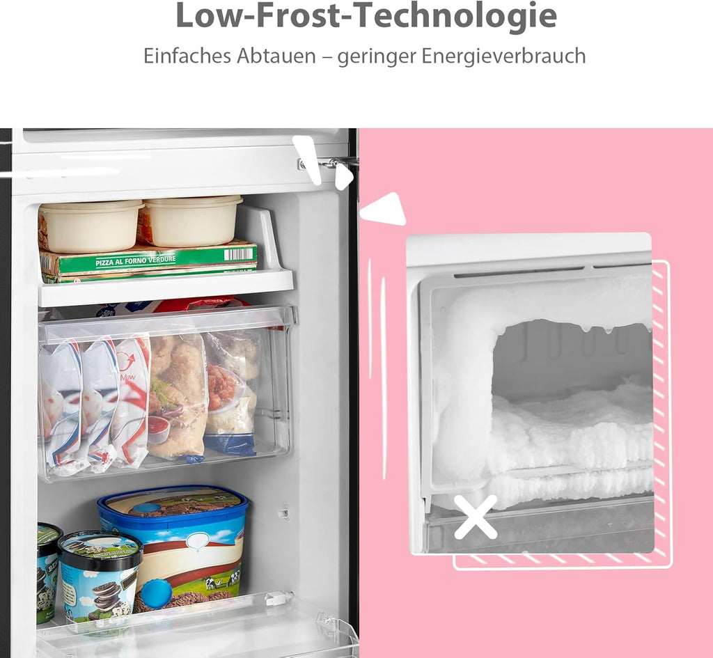 Comfee' RCB169DK3 Kühlschrank mit Gefrierfach 150cm Höhe/Kühl-/Gefrierkombination/Low Frost/174L/leise Kühlgefrierkombi 38dB/Einstellbare Kühlschranktemperatur/LED-Licht/156 kWh/Jahr/Schwarz