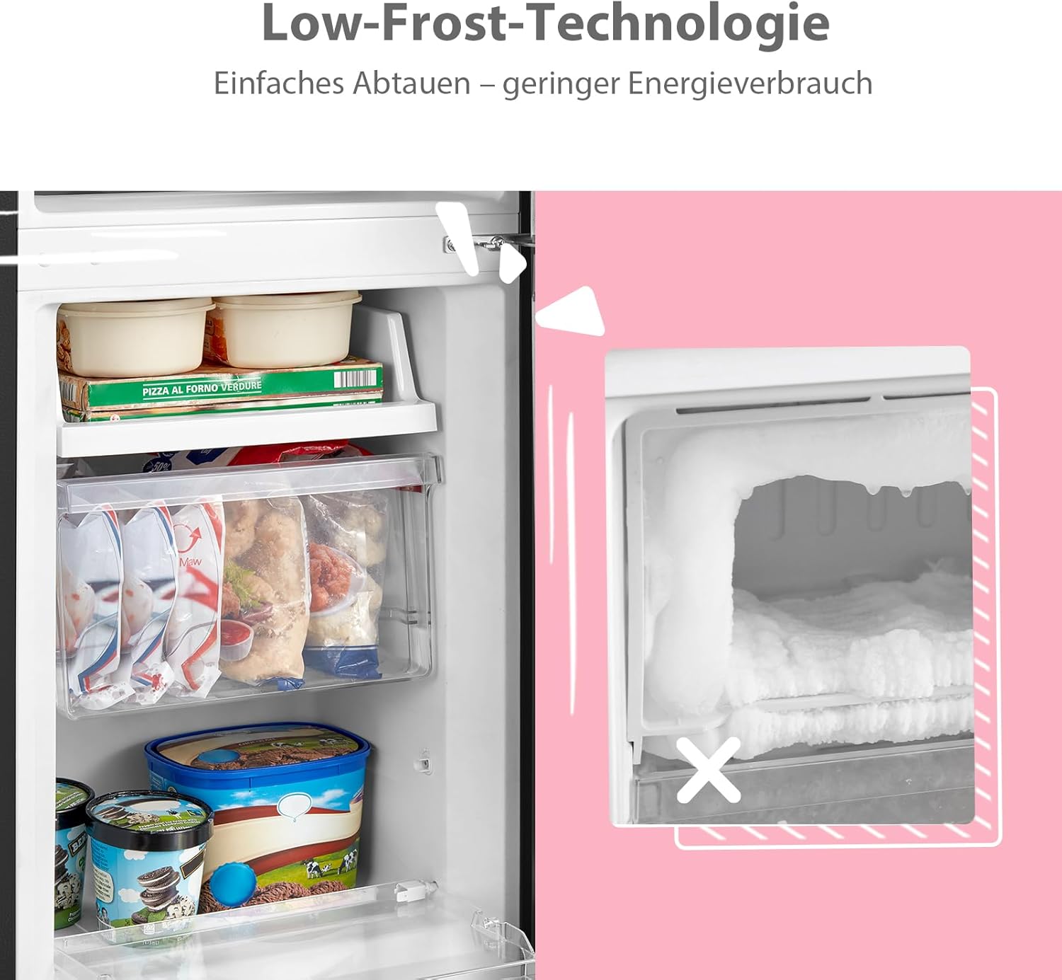 Comfee' RCB169DK3 Kühlschrank mit Gefrierfach 150cm Höhe/Kühl-/Gefrierkombination/Low Frost/174L/leise Kühlgefrierkombi 38dB/Einstellbare Kühlschranktemperatur/LED-Licht/156 kWh/Jahr/Schwarz