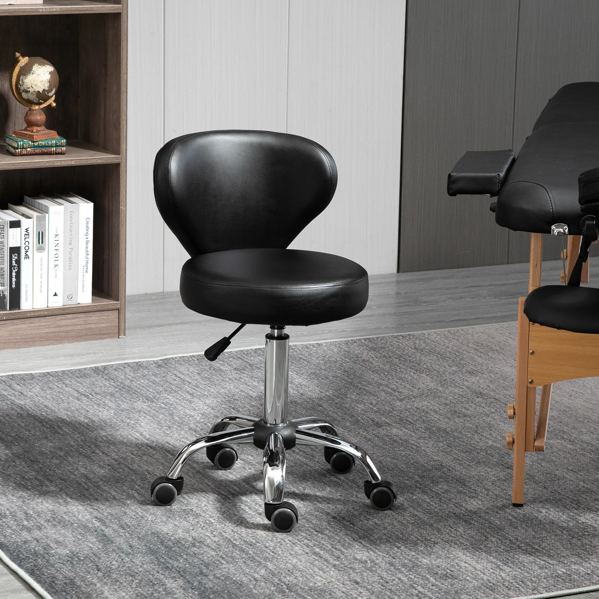 HOMCOM Rollhocker Massagehocker - drehbarer Arbeitshocker 360° - höhenverstellbare Sitzfläche 49-64H cm, ergonomische Rückenlehne