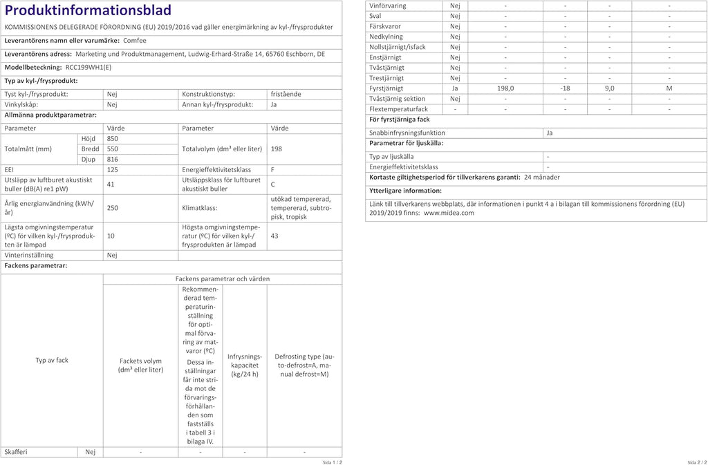 Comfee RCC100WH2(E) Gefriertruhe/169 kWh/Jahr/85cm hoch/99L/38dB/Geringe Lautstärke/Hoch effizientesD-förmigesRohr/Geeignet für verschiedene Einsatzszenarien/Einstellbarer Temperaturregler/Weiß