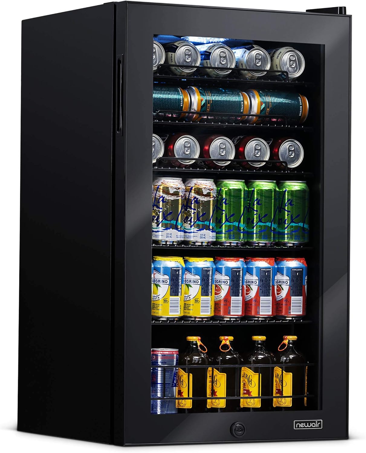 Getränkekühlschrank | Freistehender Kühlschrank für 126 Dosen mit Glastür mit Scharnier rechts | Mini-Getränkekühlschrank, perfekt für Bier, Wein, Limonade und kühlere Getränke