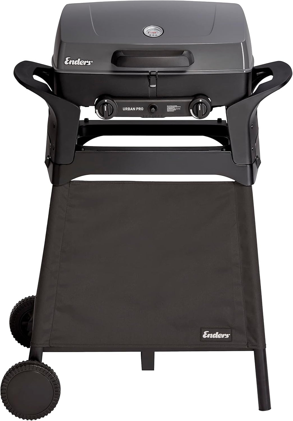 EndersGasgrill Urban II Pro, Tischgrill, Grillen-, Kochen- und Backen Funktion, 2 Brenner Edelstahl, mit Grill-Thermometer, Balkon-, Camping-Grill, Aluguss-Gehäuse, Gusseisen-Rost, #2062