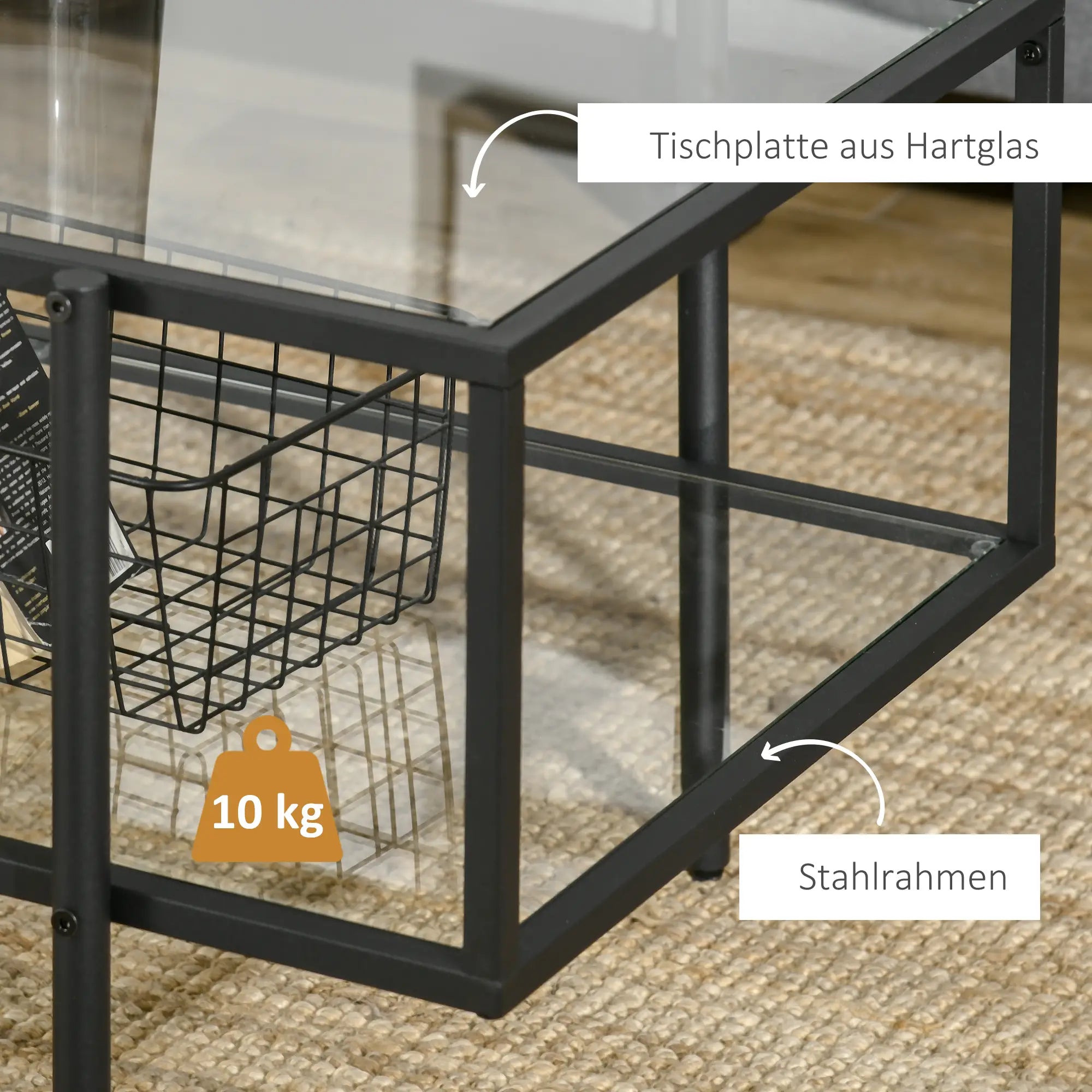 HOMCOM Couchtisch mit Ablagefach Glas Sofatisch elegantes Design