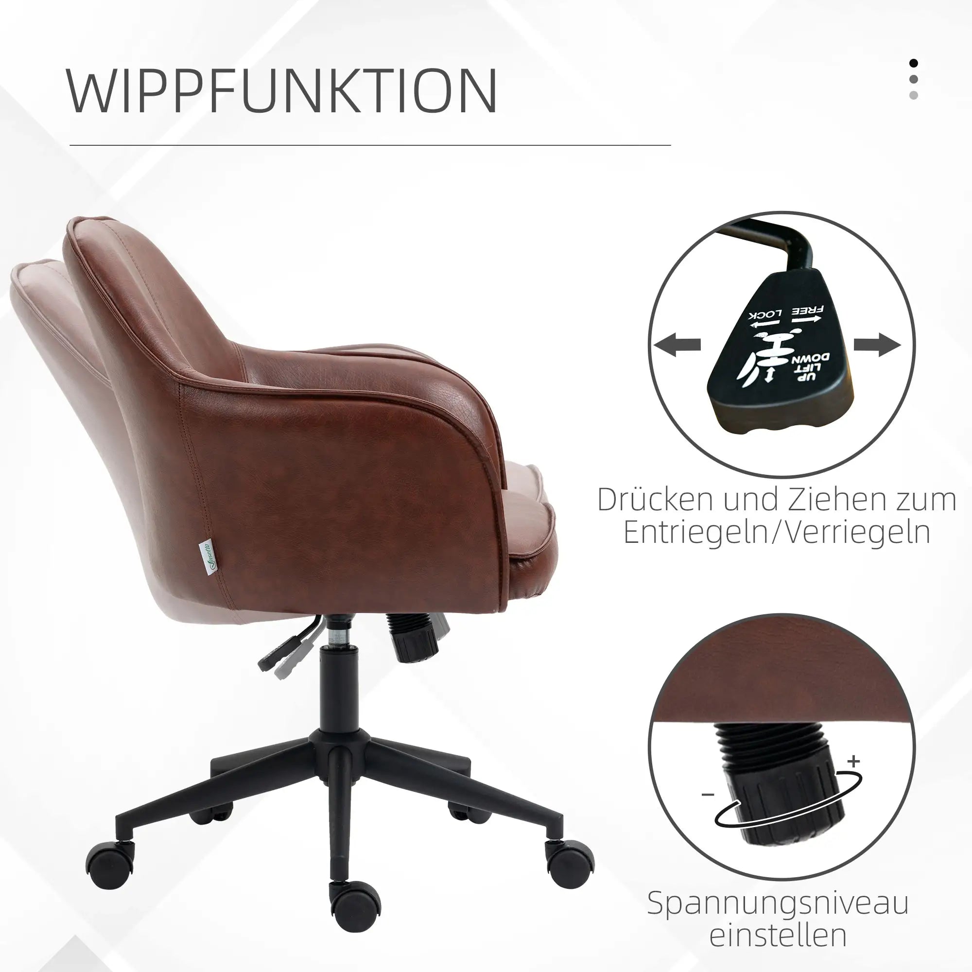 Vinsetto Bürostuhl Schreibtischstuhl höhenverstellbar Kippfunktion Braun