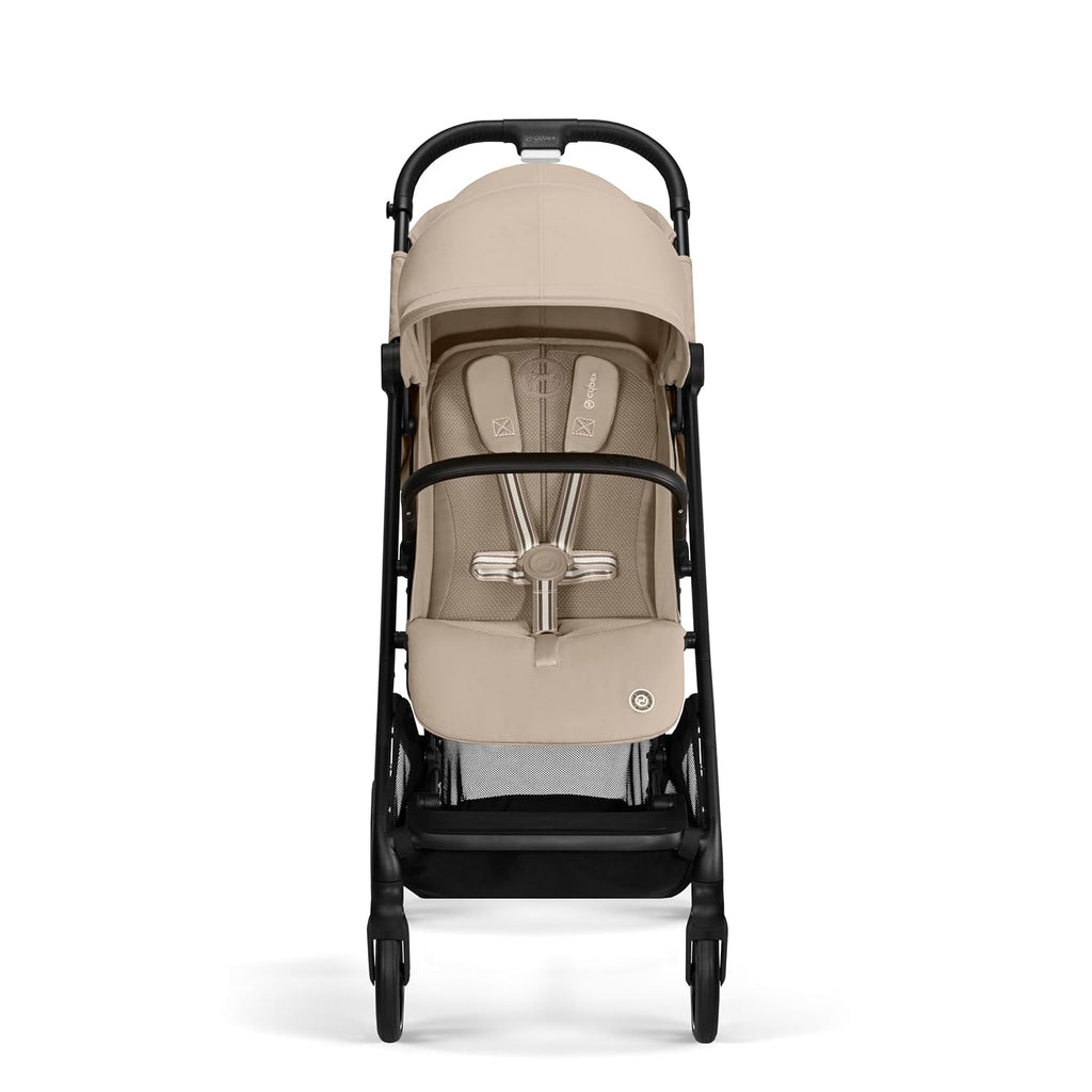 Cybex Gold Kinderwagen Beezy mit One-Pull Harness, Ab Geburt bis ca. 4 Jahre (max. 22 kg), Kompakt und ergonomisch, Almond Beige (Beige mit schwarzem Rahmen)