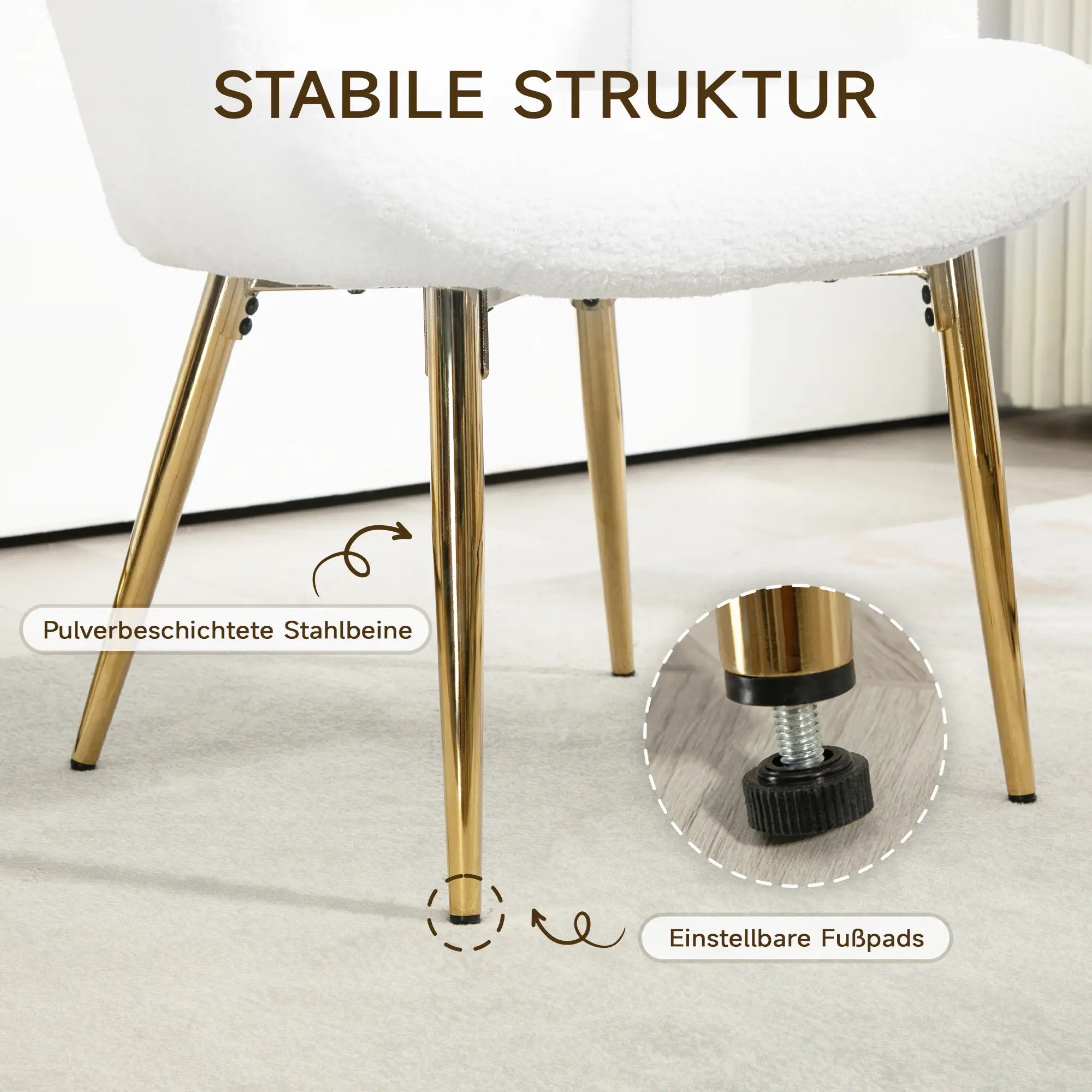 HOMCOM Relaxsessel mit Hocker Sherpa-Bezug weiß goldene Beine