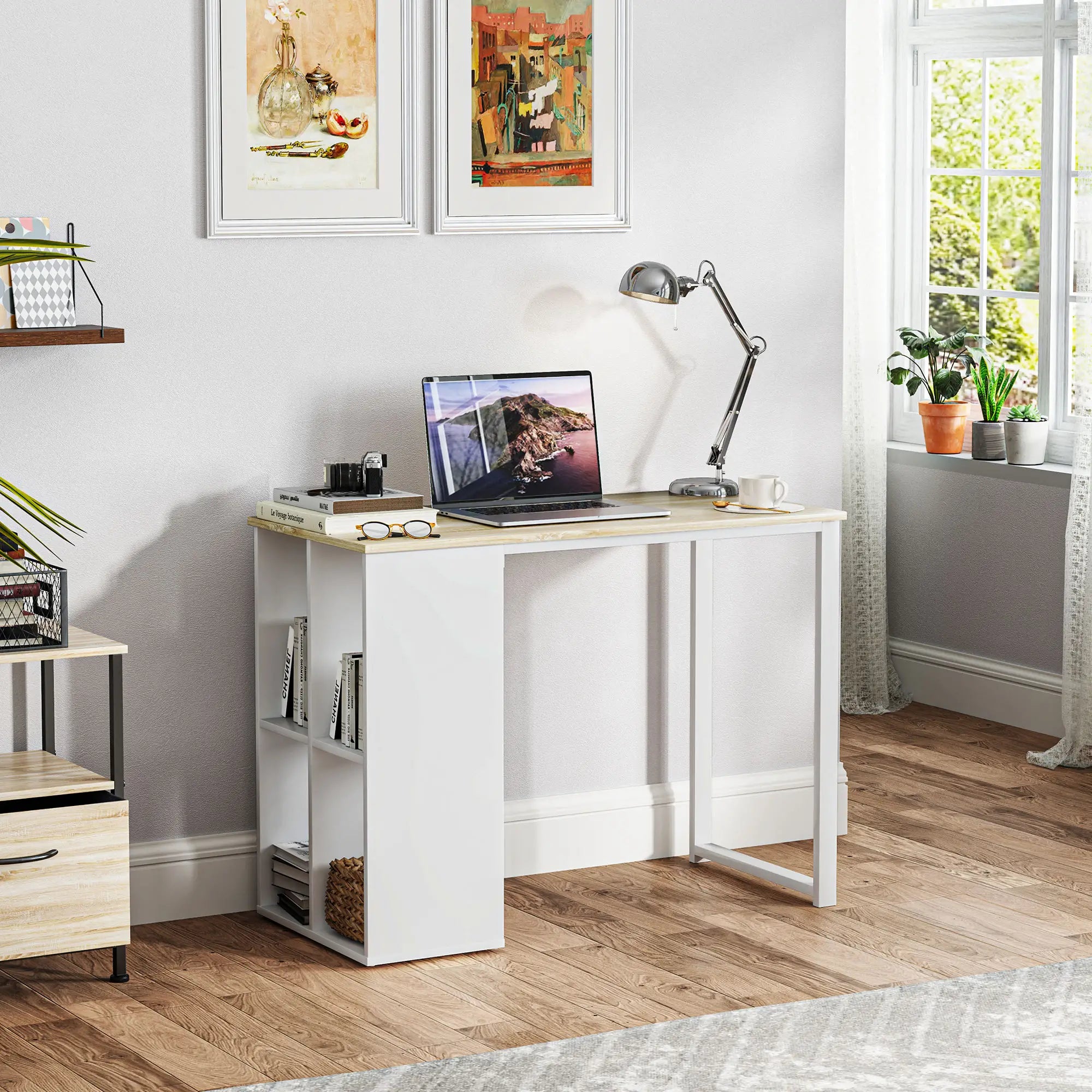 HOMCOM Schreibtisch Computertisch 4 Ablagefächer flexibel Eiche
