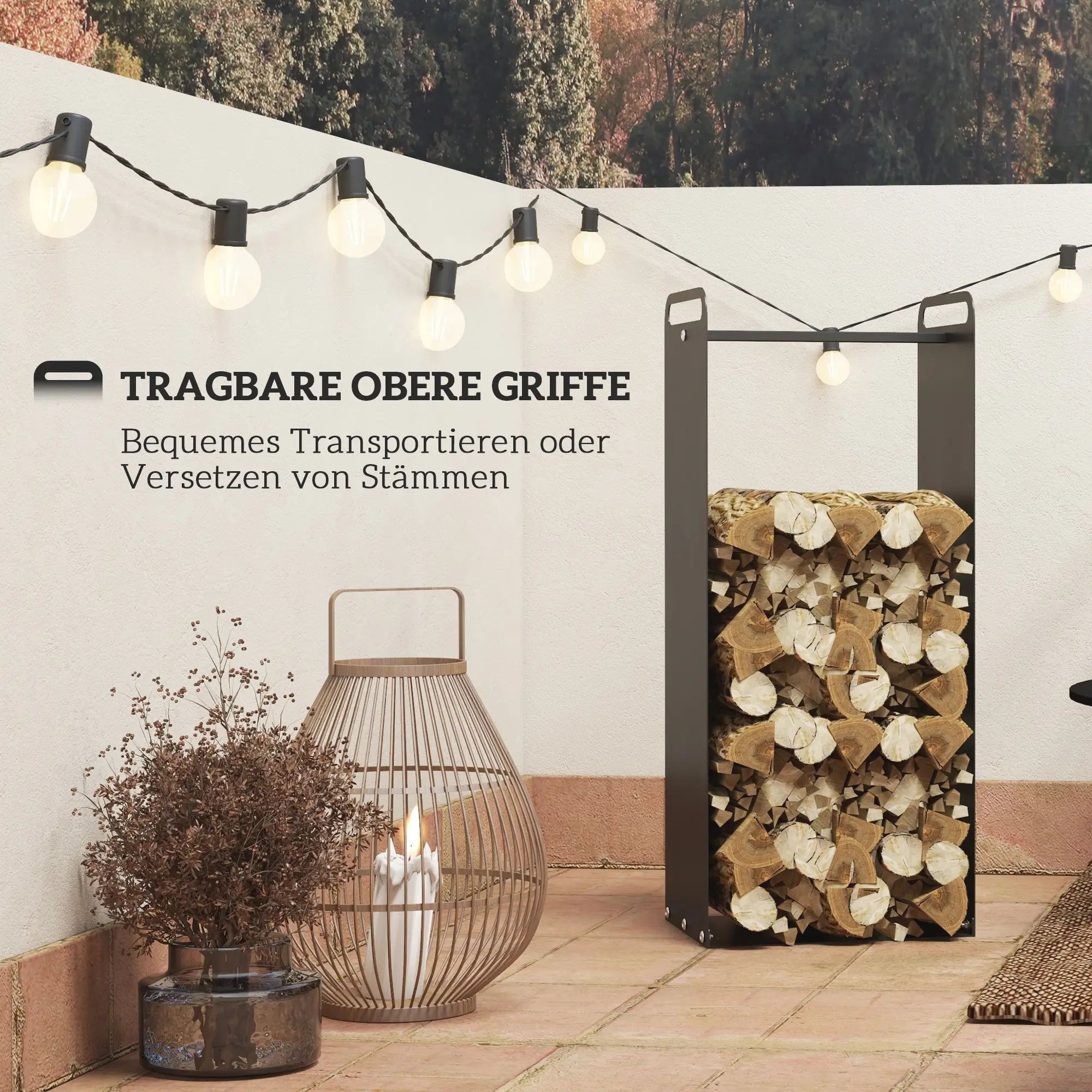 Outsunny Kaminholzregal mit Griffen – 36 × 30 × 90 cm, Stahl, Schwarz