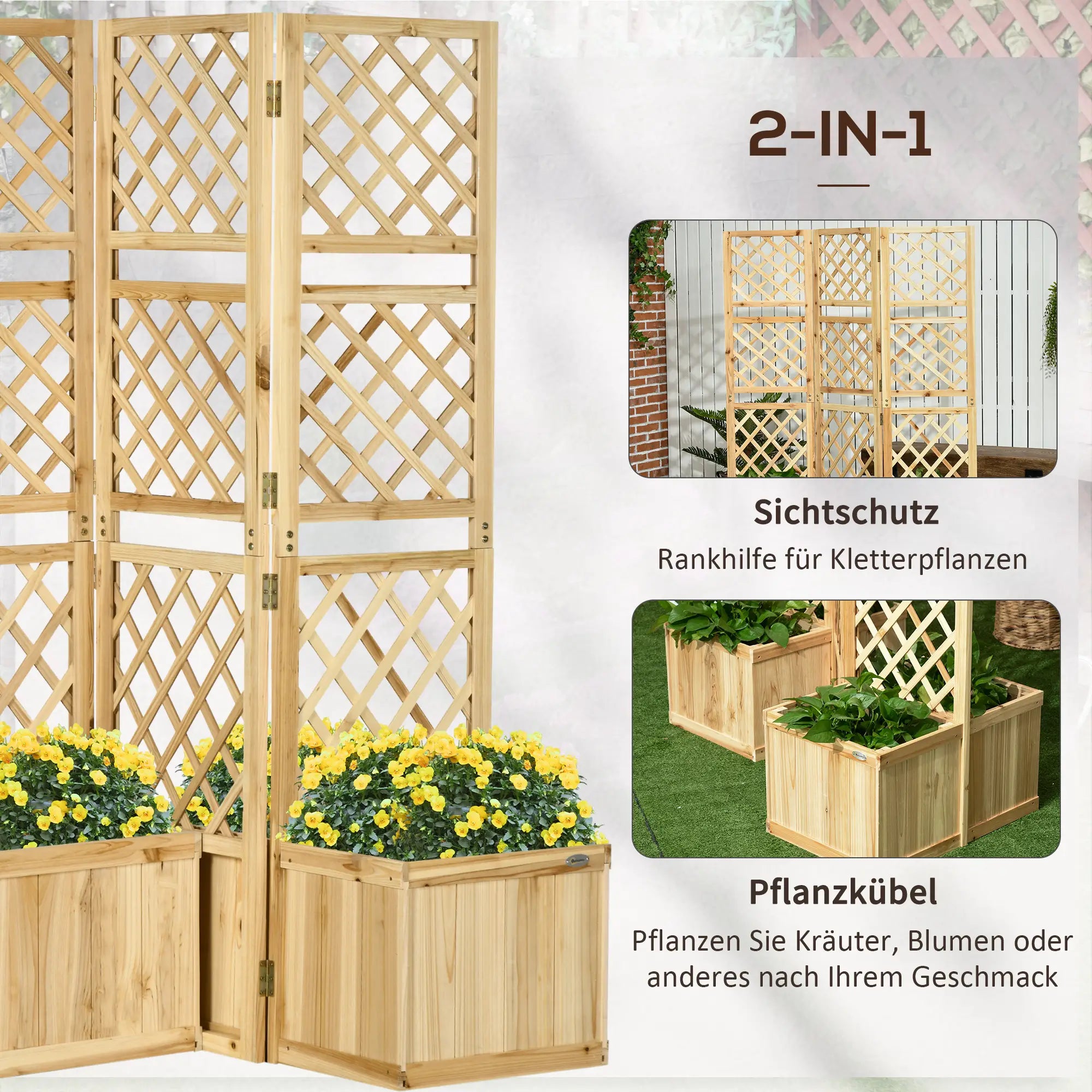 Outsunny Sichtschutz Spalier mit 4 Pflanzkästen klappbar Outdoor