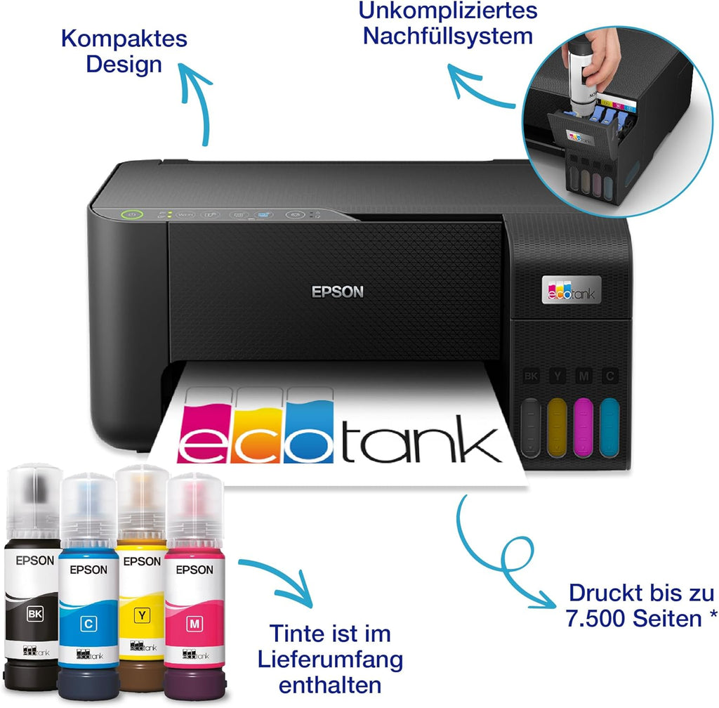 Epson EcoTank ET-2870 A4-Multifunktions-Wi-Fi-Tintentankdrucker, mit einem im Lieferumfang enthaltenen Vorrat an Tinten bis zu 3 Jahren